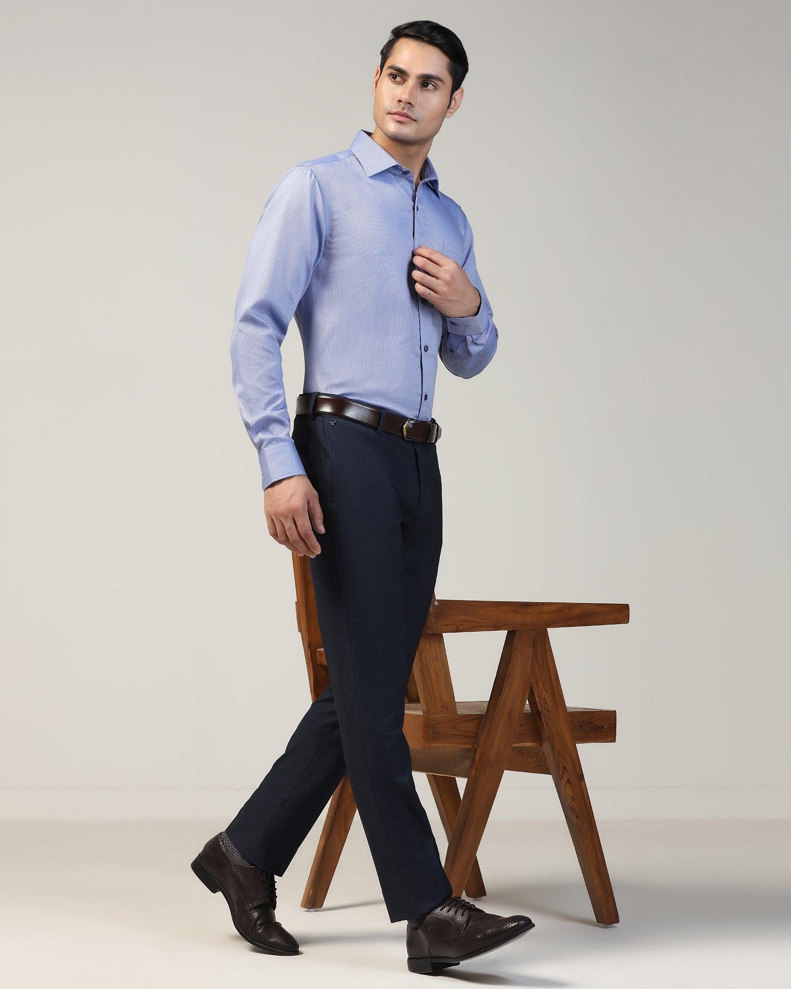 Slim Fit B-91 Formal Navy Textured Trouser - Ford - Image 7