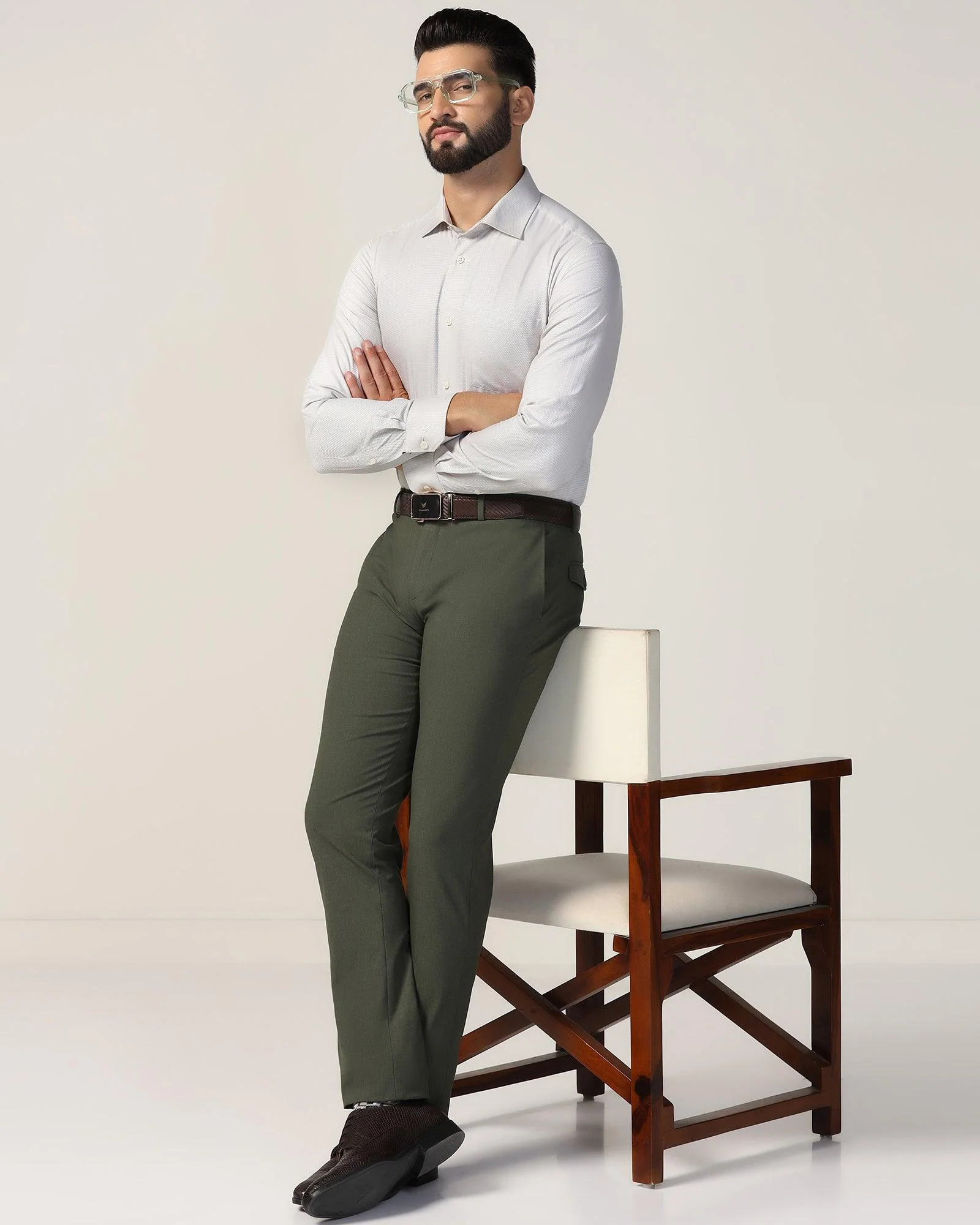 Slim Fit B-91 Formal Olive Solid Trouser - Jonny - Image 7