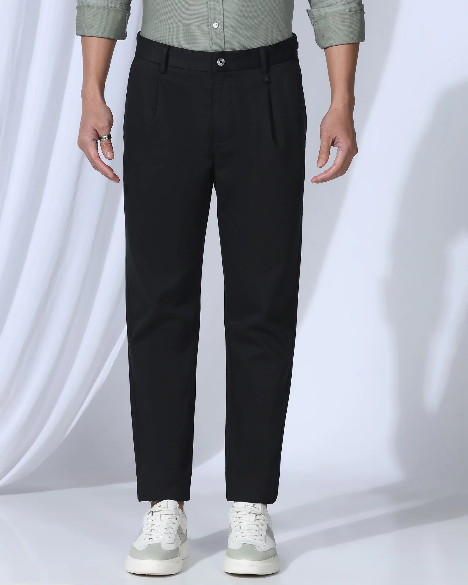 Sneaker Fit Casual Black Solid Khakis - Hudson - Image 3