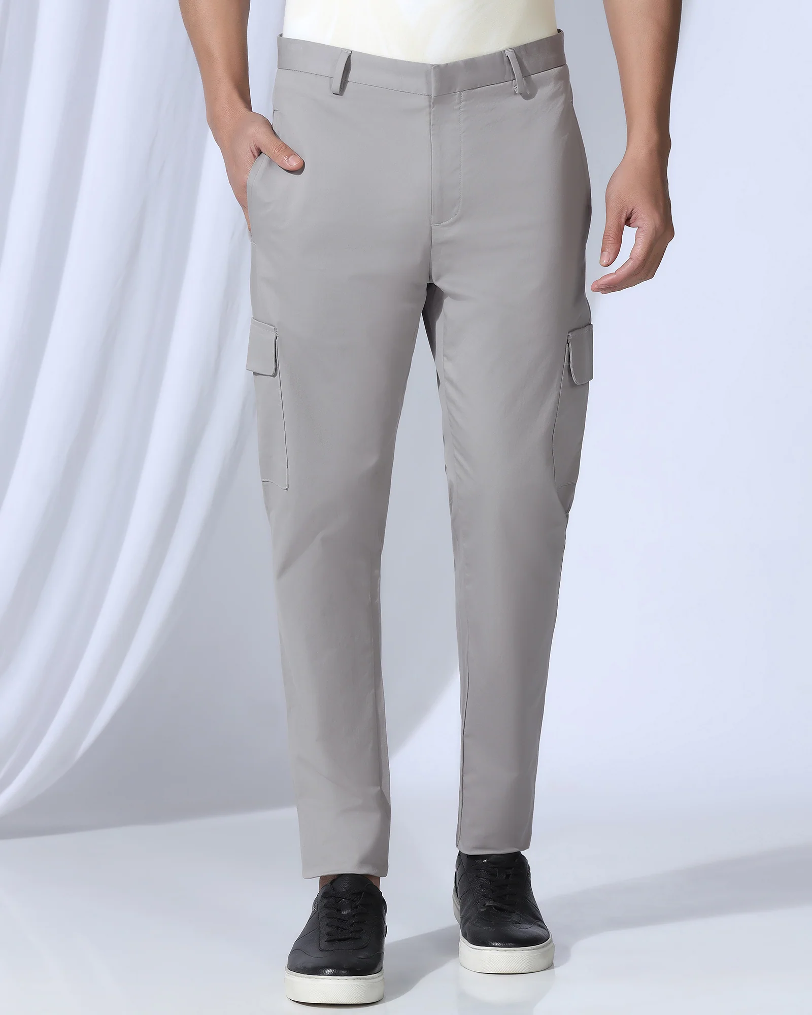Sneaker Fit Casual Grey Solid Khakis - Lite - Image 3