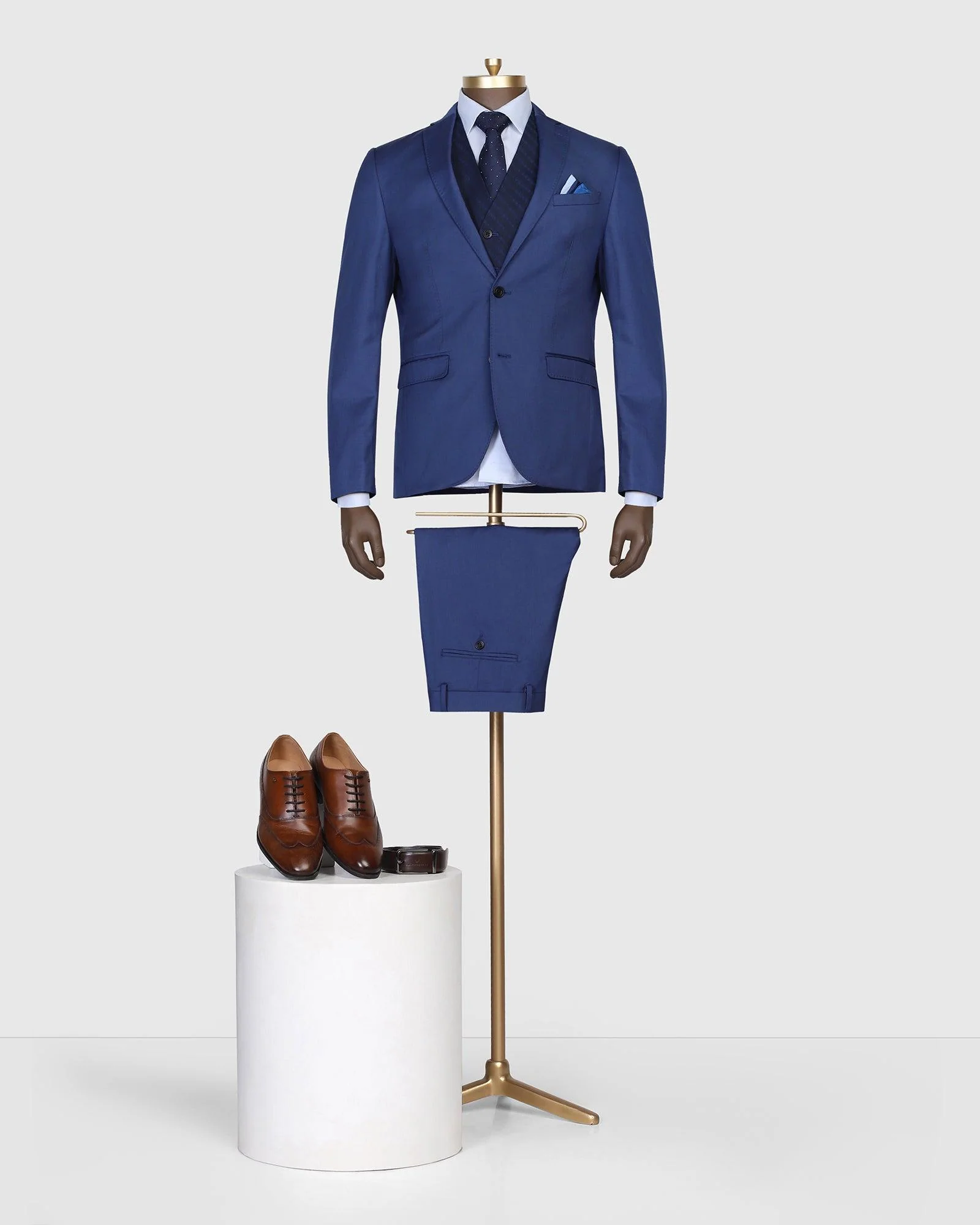 Luxe Three Piece Blue Solid Formal Suit - Cyprus - Image 11