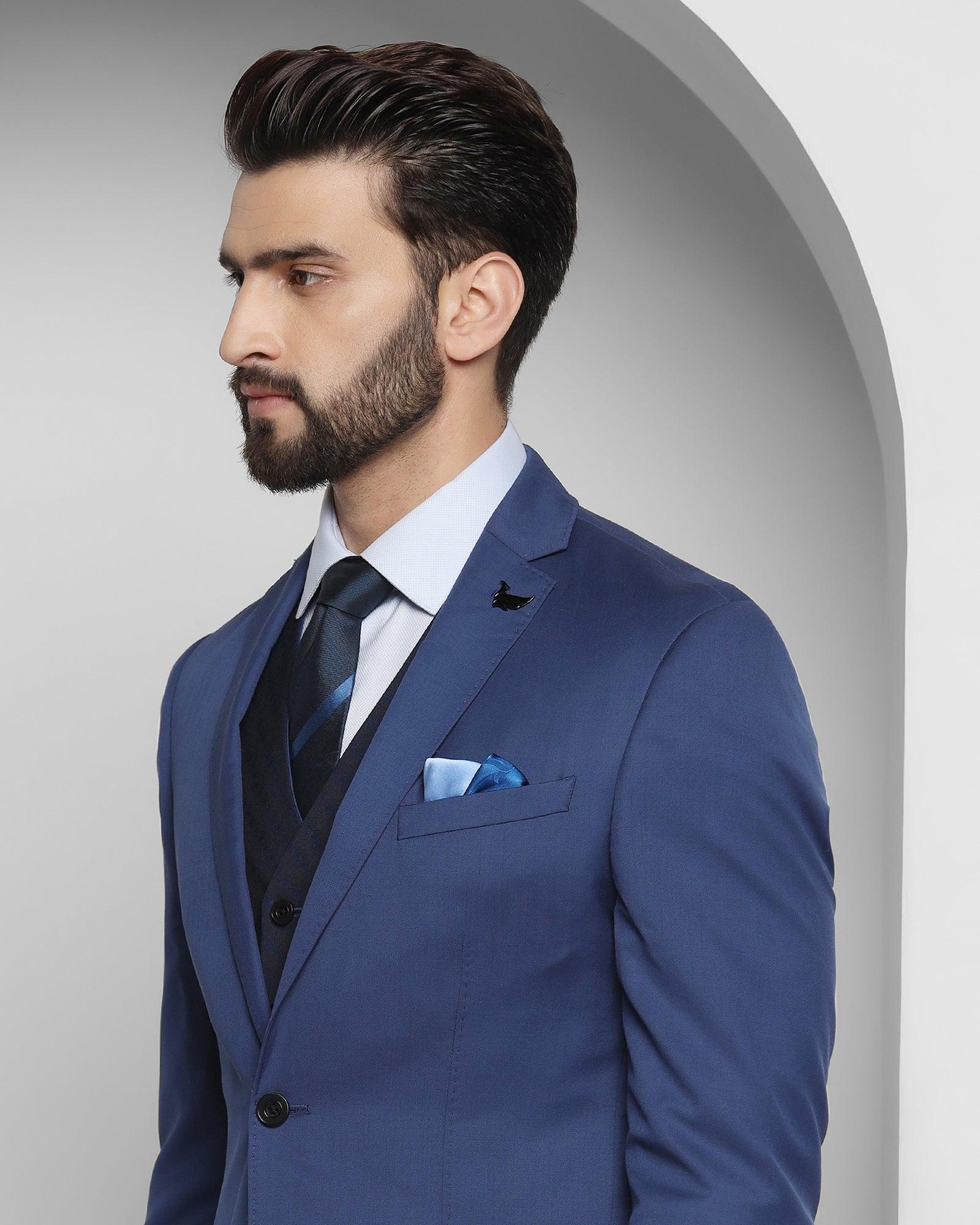 Luxe Three Piece Blue Solid Formal Suit - Cyprus - Image 4