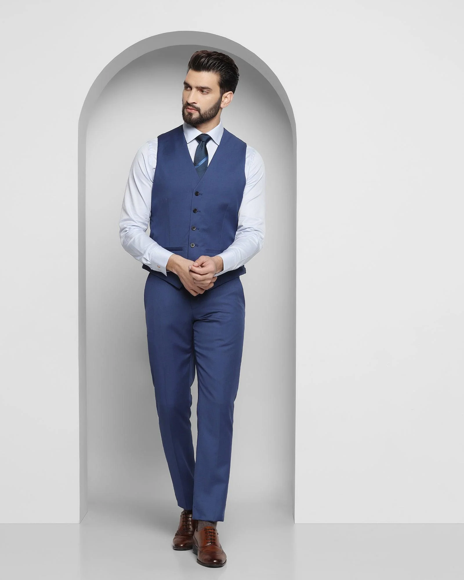 Luxe Three Piece Blue Solid Formal Suit - Cyprus - Image 7