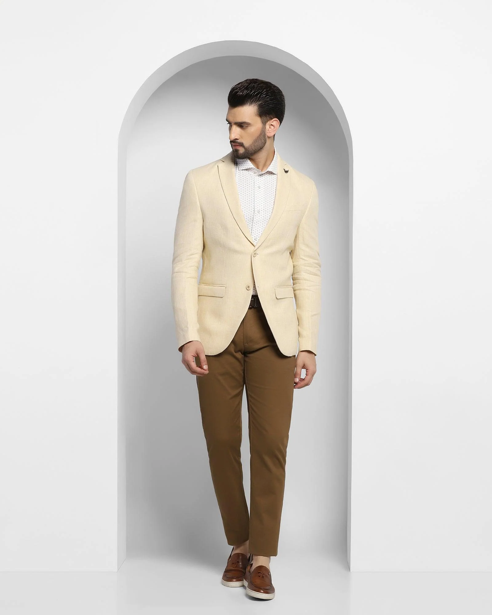 Linen Casual Yellow Solid Blazer - Luna - Image 3
