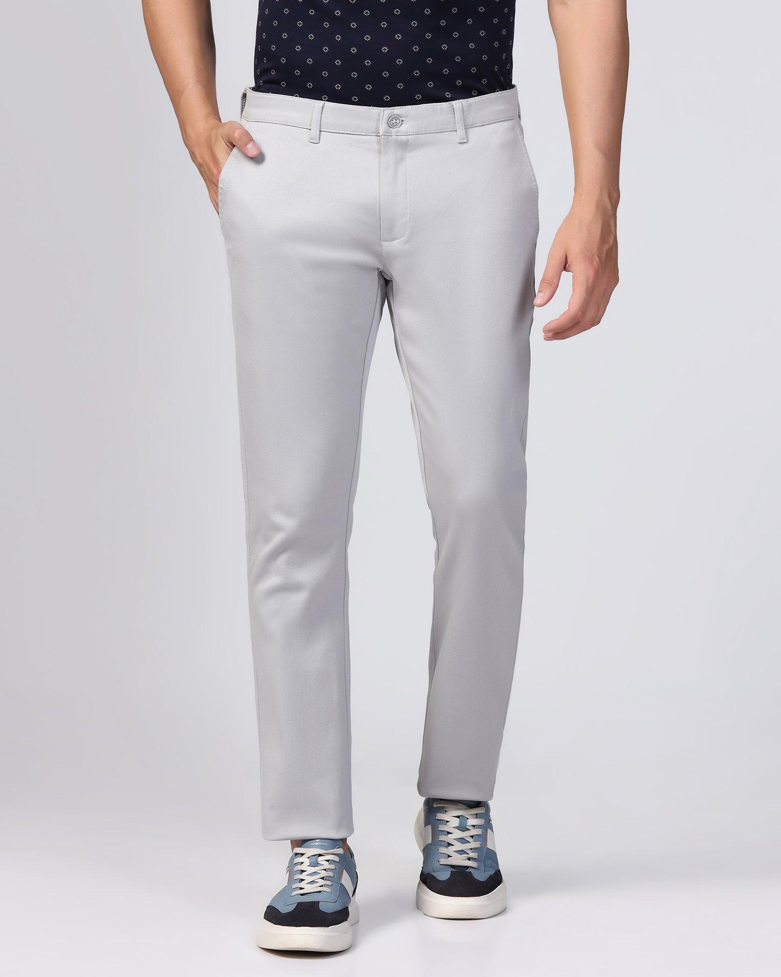 Slim Comfort B-95 Casual Grey Solid Khakis - Kimon - Image 3