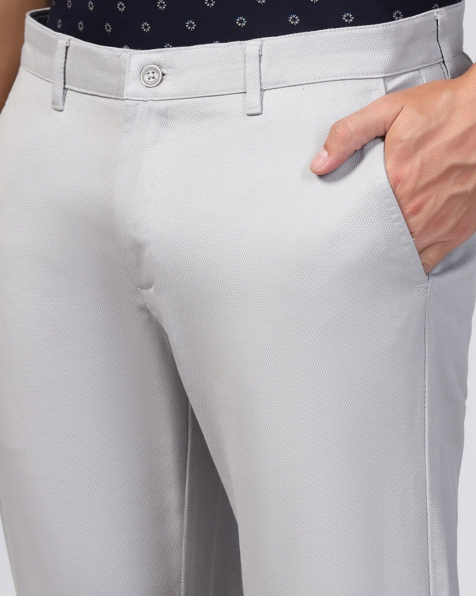 Slim Comfort B-95 Casual Grey Solid Khakis - Kimon - Image 4