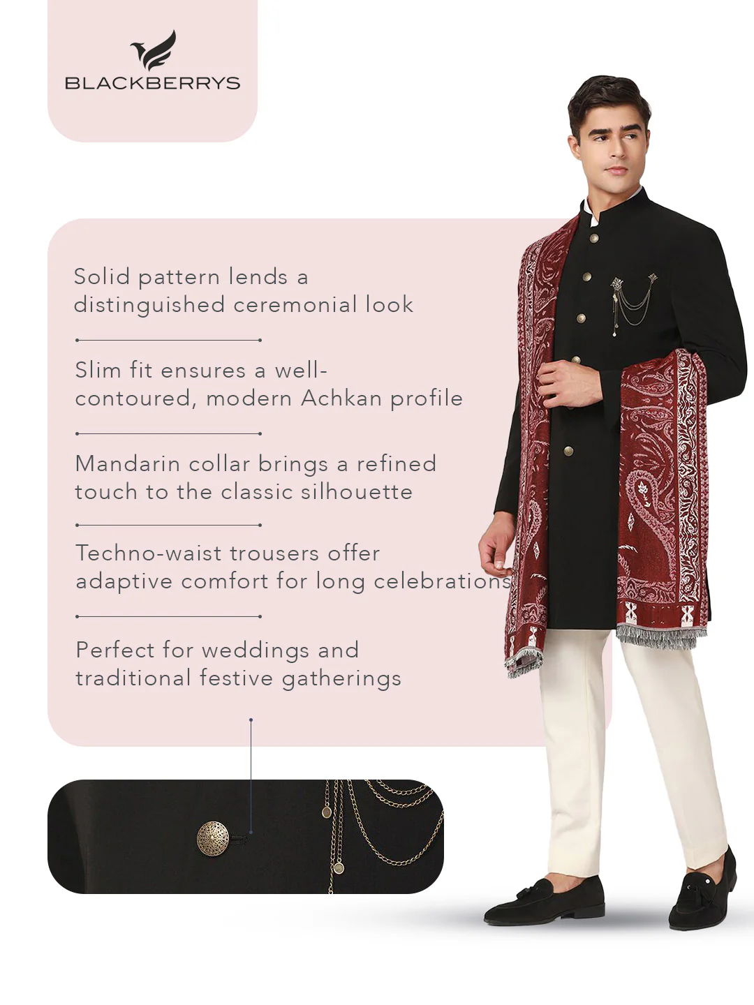 Black Swarn Solid Achkan Set - Richard - Image 7