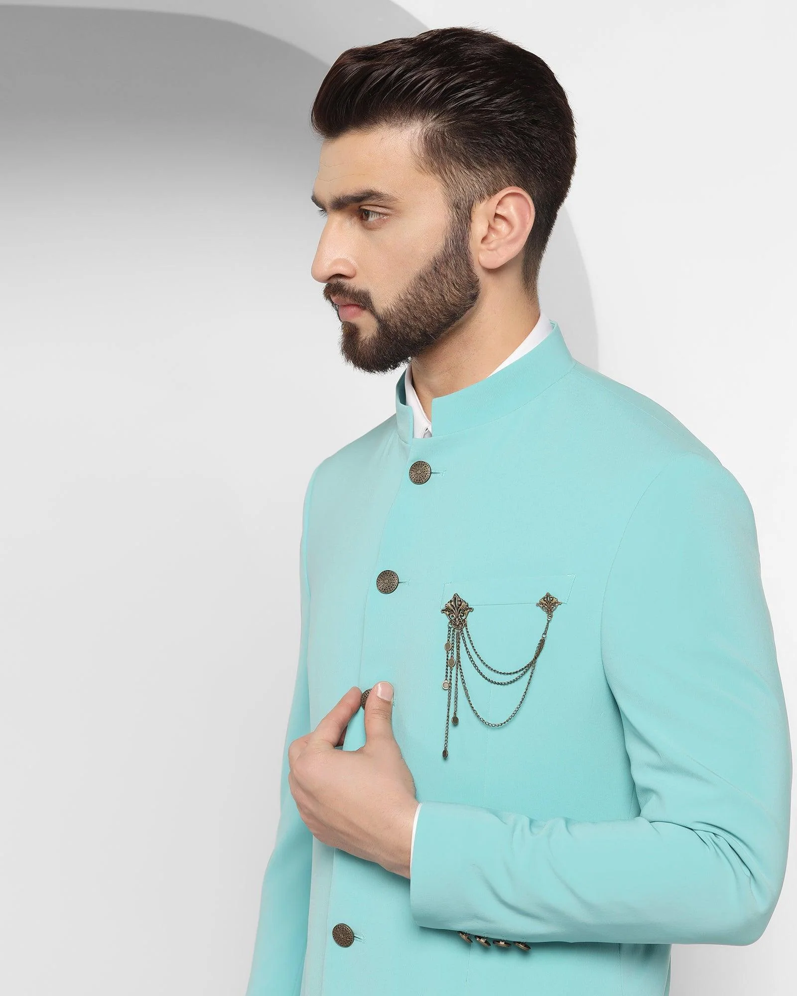 Mint Swarn Solid Achkan Set - Richard - Image 4