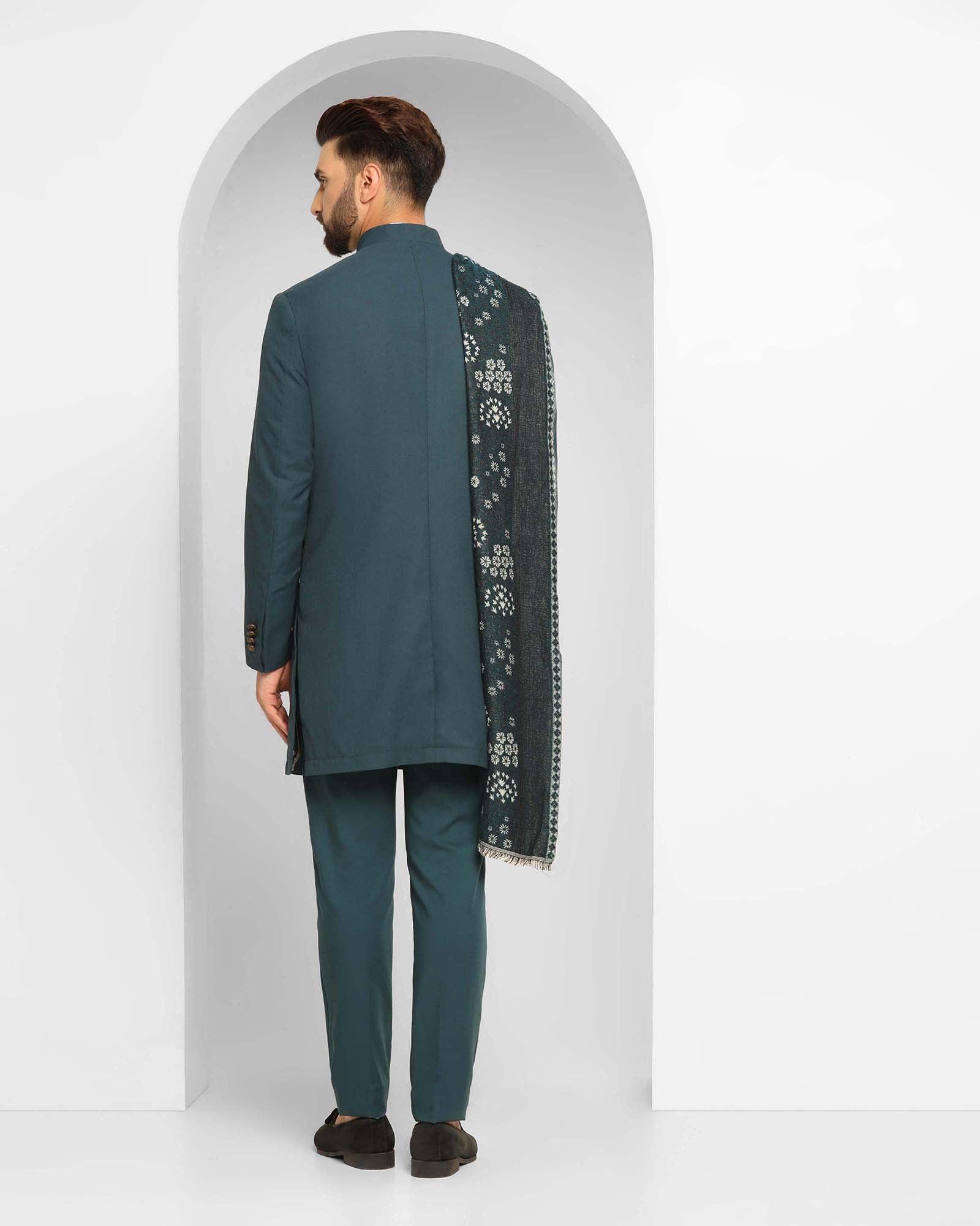 Teal Swarn Solid Achkan Set - Athens - Image 2
