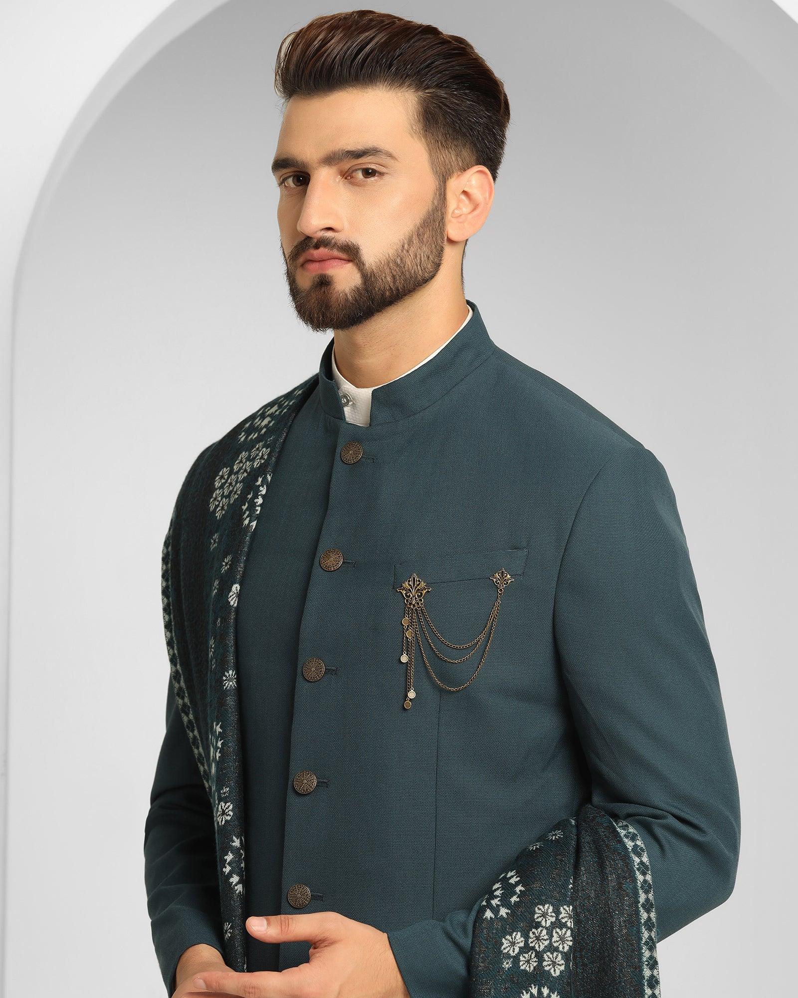Teal Swarn Solid Achkan Set - Athens - Image 4