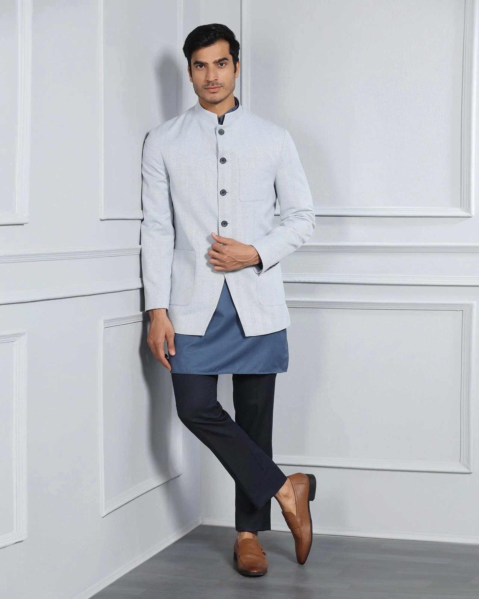 Blue Swarn Solid Achkan Set - Anok - Image 7