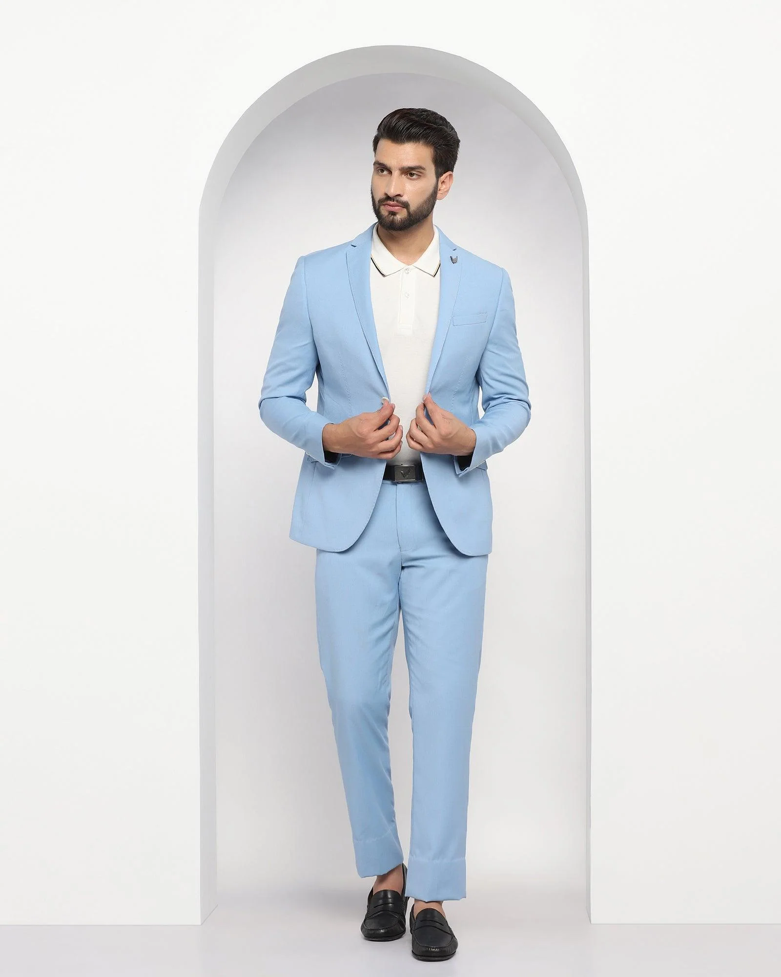 Three Piece Blue Solid Formal Suit - Oleto - Image 9