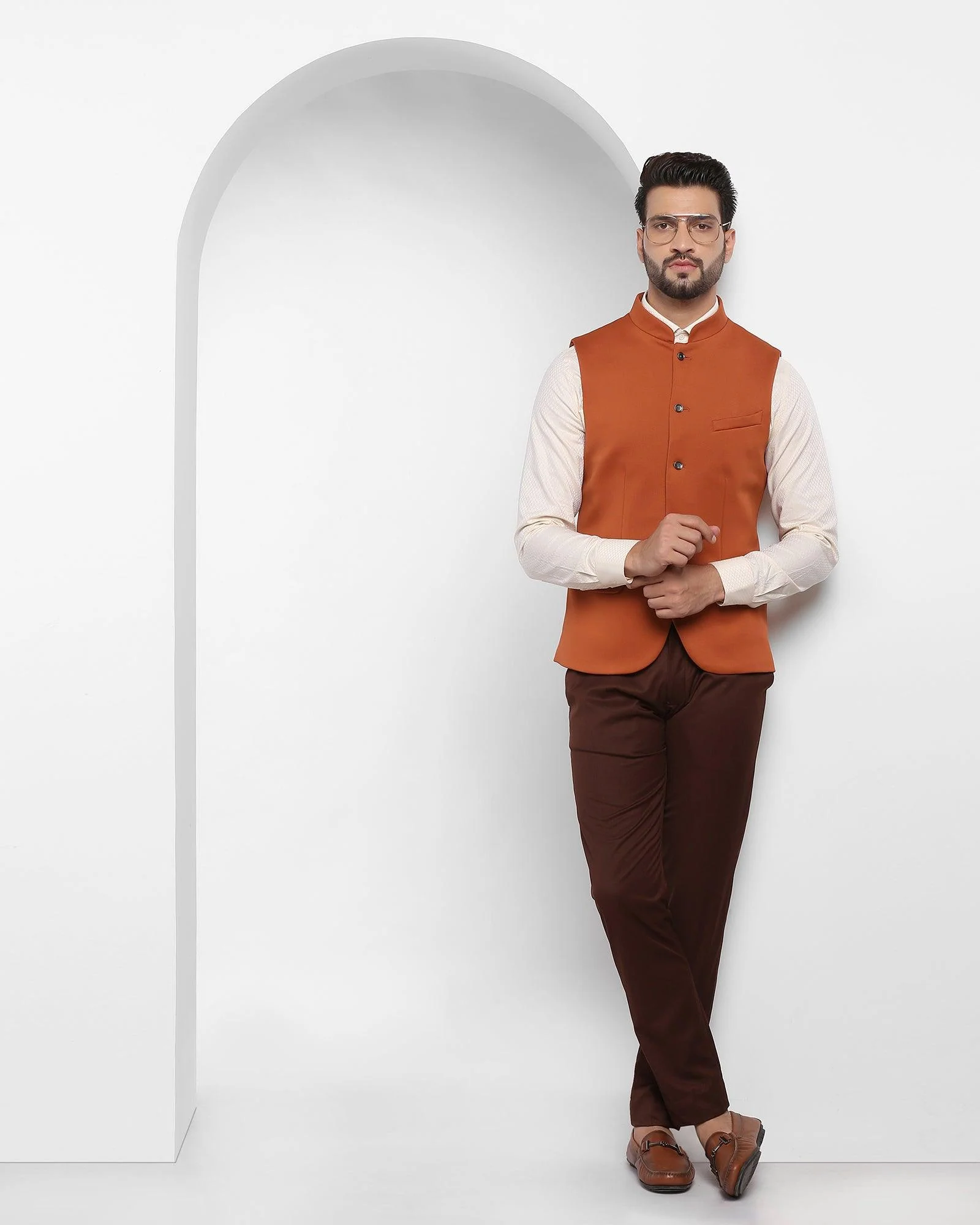 Bandhgala Formal Orange Solid Waistcoat - Aphrodo - Image 5