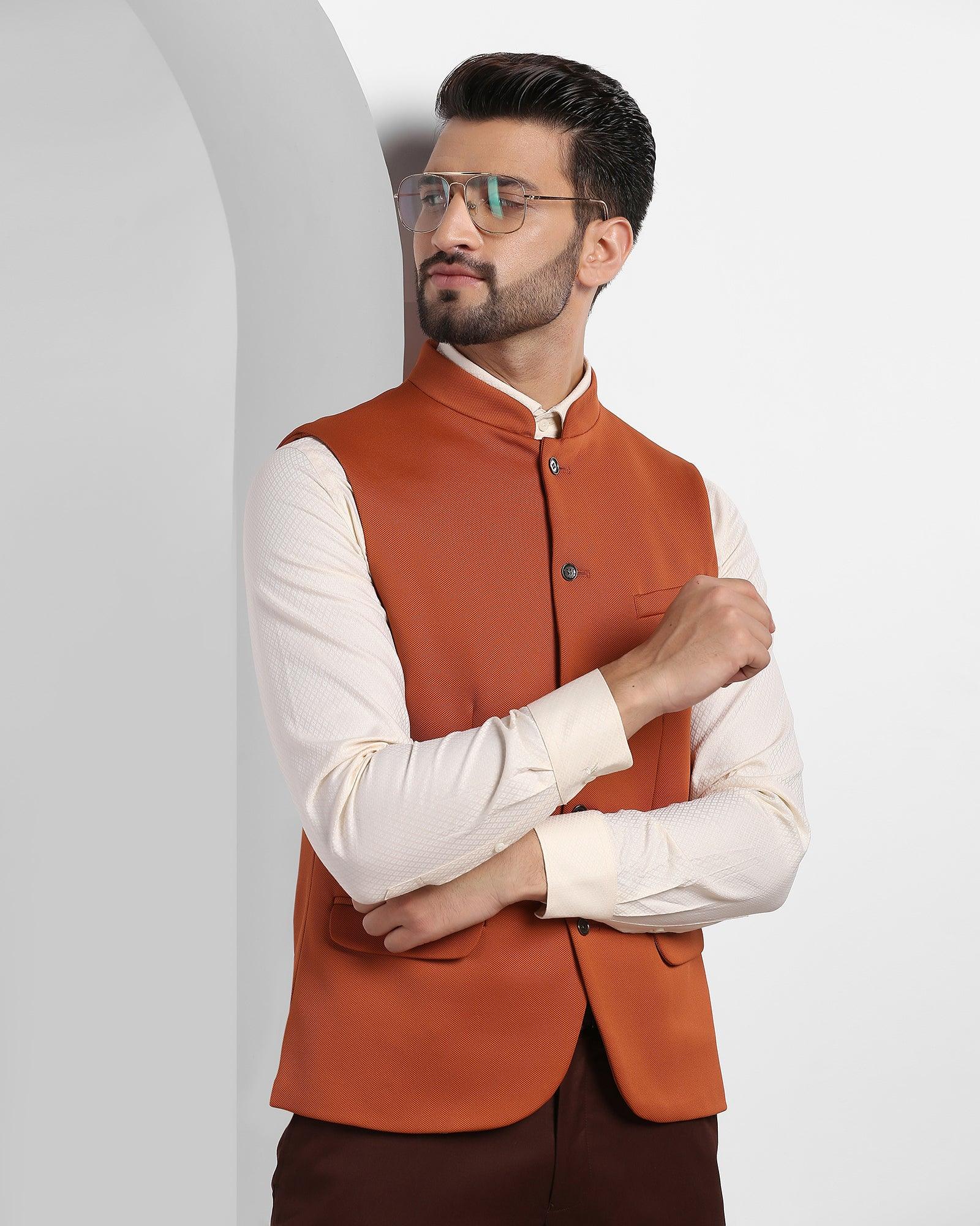 Bandhgala Formal Orange Solid Waistcoat - Aphrodo - Image 7