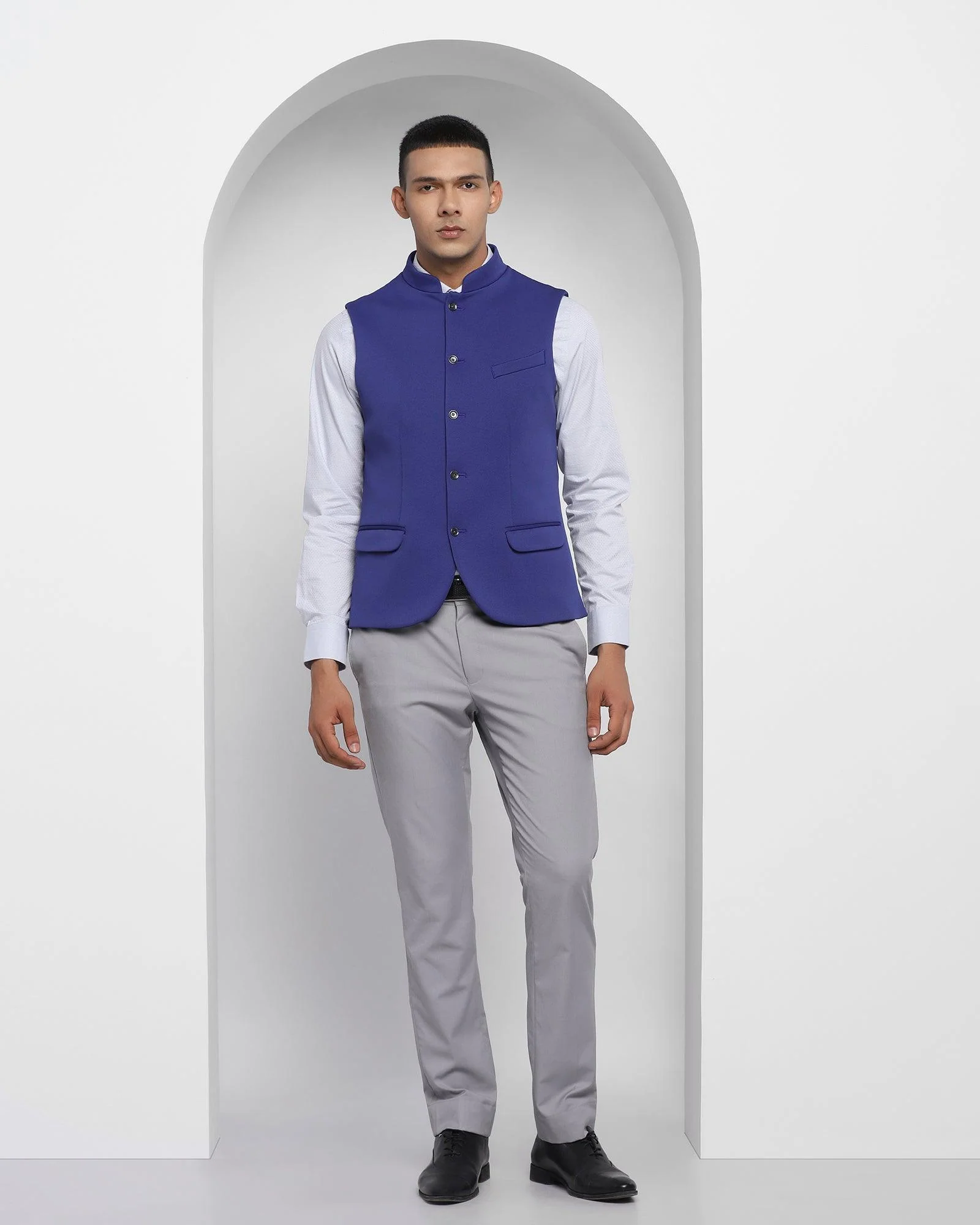 Bandhgala Formal Royal Blue Solid Waistcoat - Aphrodo - Image 3
