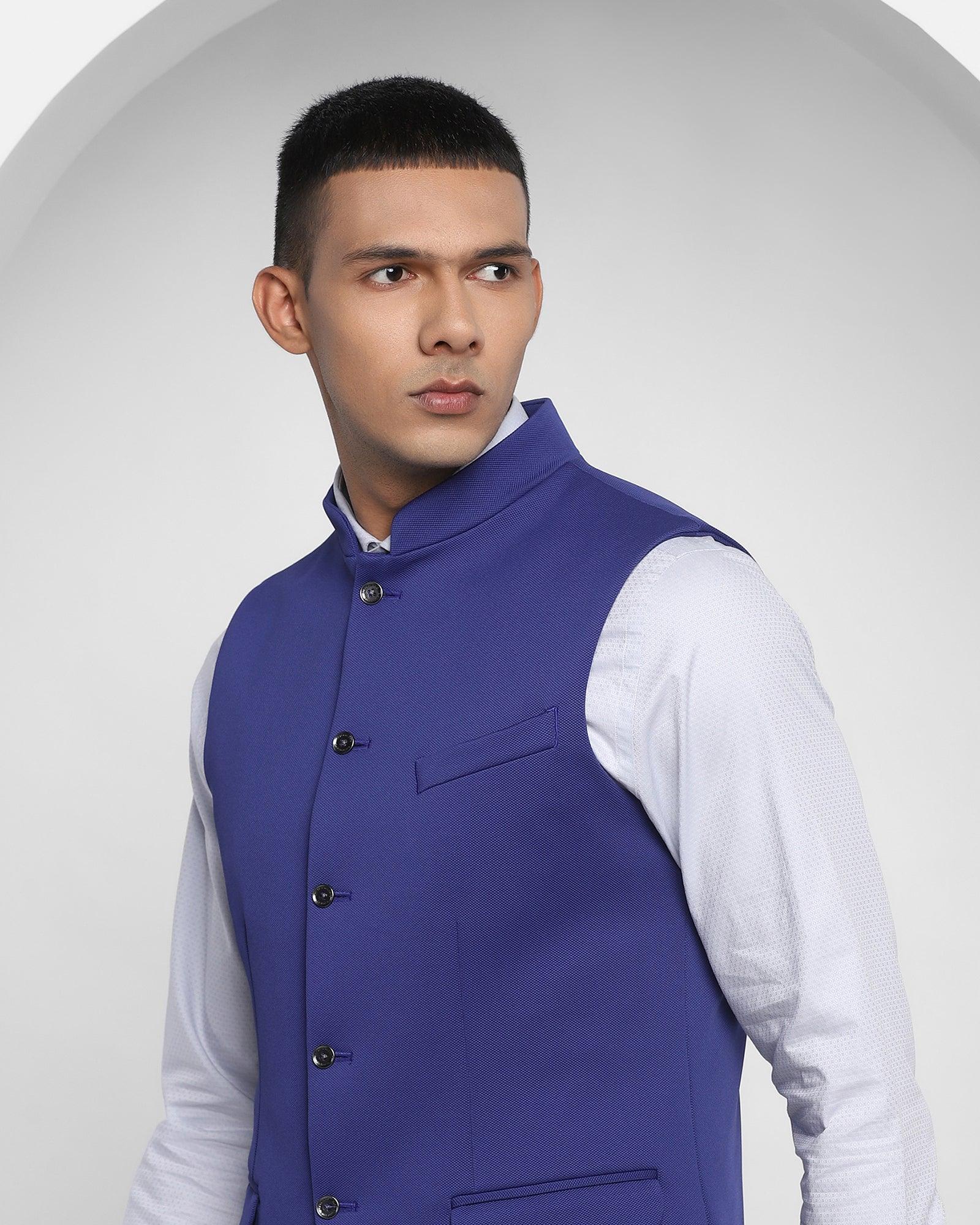 Bandhgala Formal Royal Blue Solid Waistcoat - Aphrodo - Image 4
