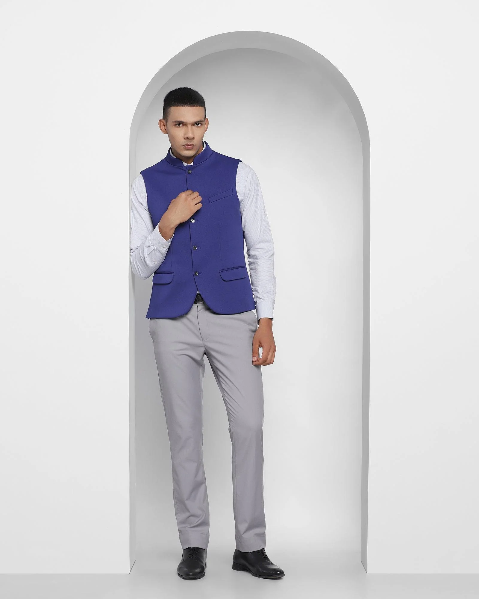 Bandhgala Formal Royal Blue Solid Waistcoat - Aphrodo - Image 5