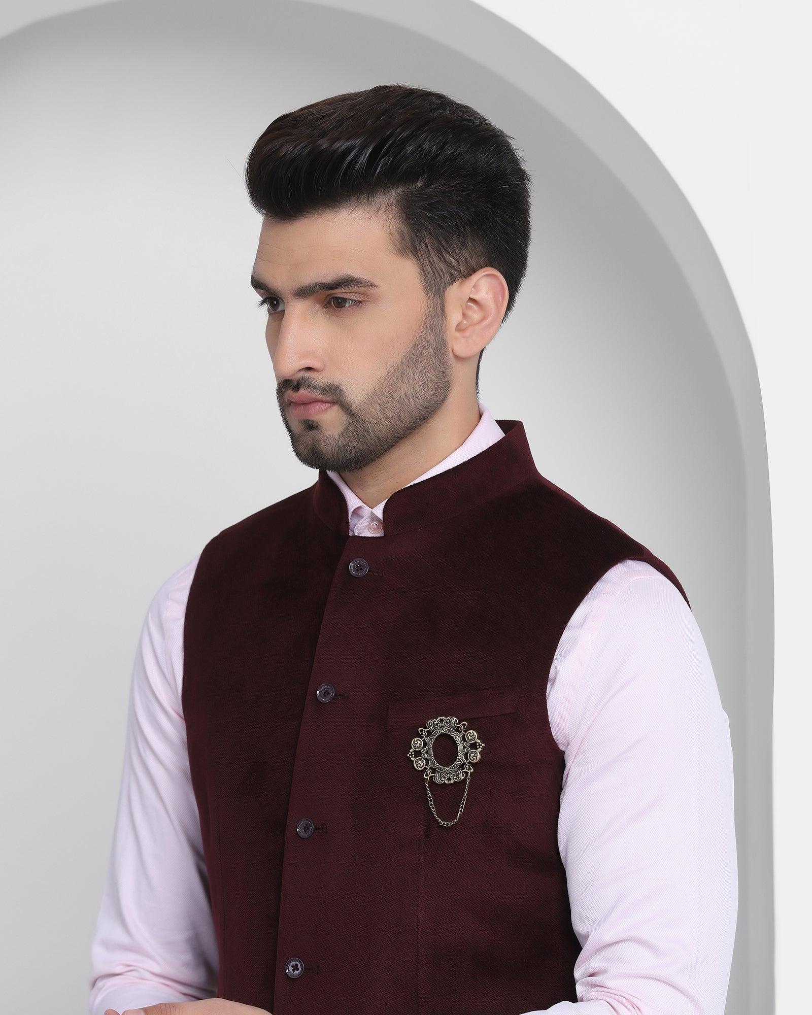 Bandhgala Formal Wine Solid Waistcoat - Dipton - Image 4