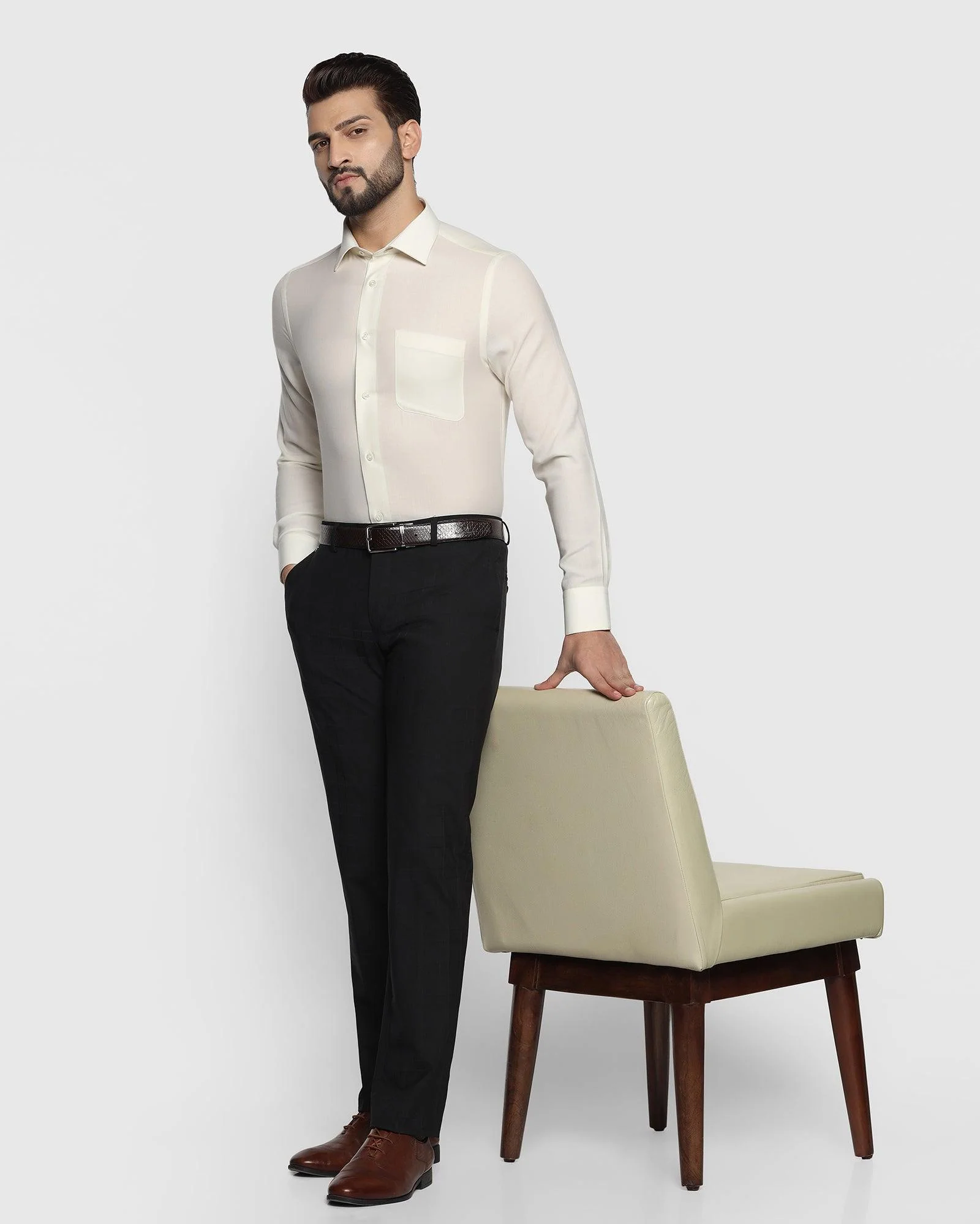 Luxe Formal Cream Solid Shirt - York - Image 7
