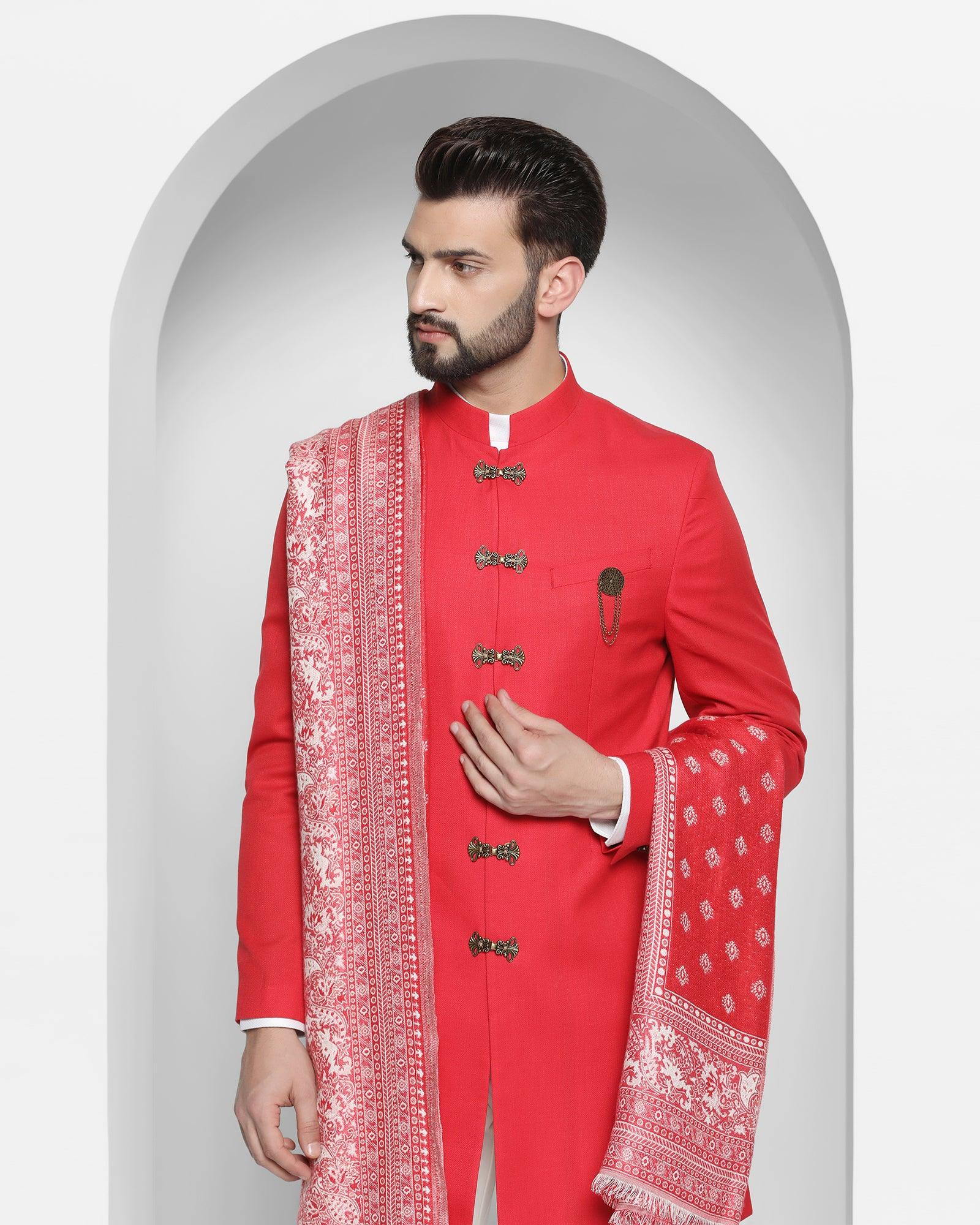 Red Swarn Solid Achkan Set - Tentor - Image 6