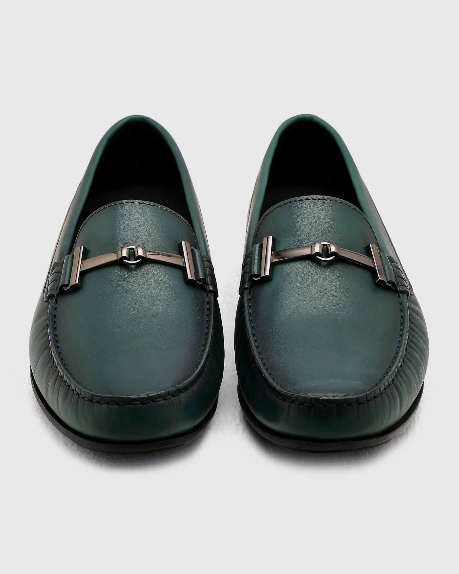 Leather Casual Dark Green Solid Loafers Shoes - Qanali - Image 6