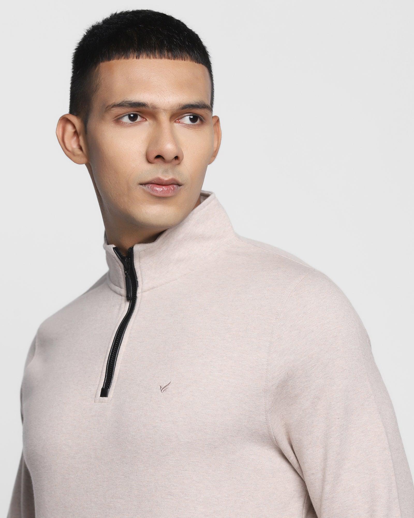 Stylized Collar Beige Solid Sweatshirt - Bing - Image 4