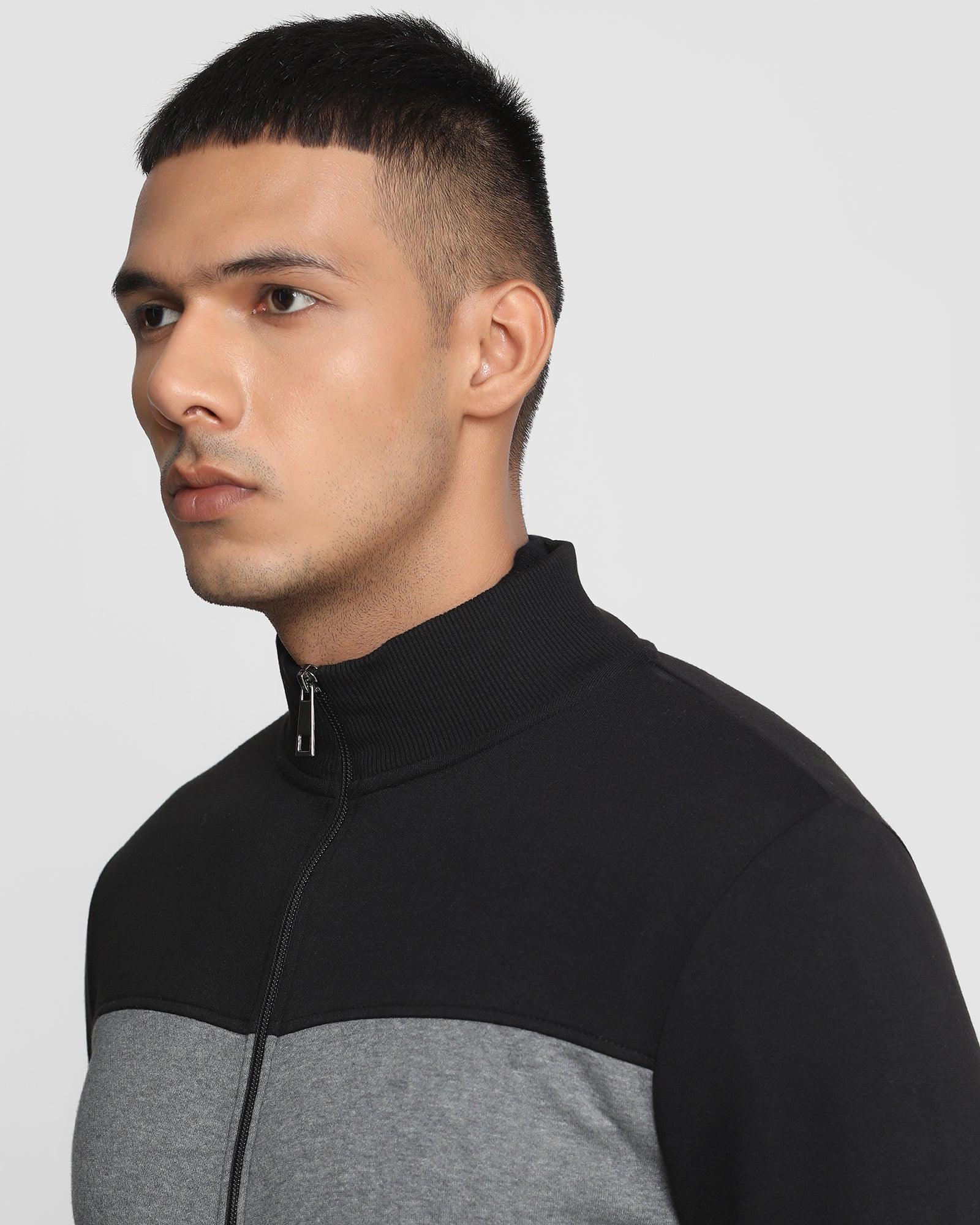 Stylized Collar Black Solid Sweatshirt - Drip - Image 4