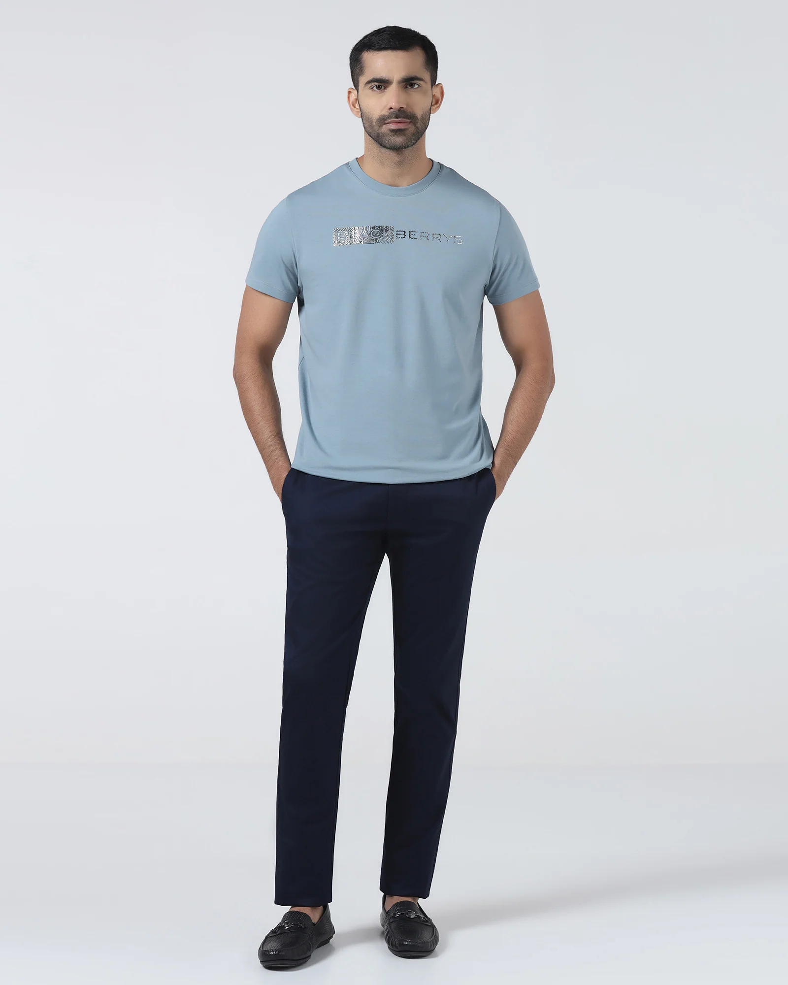 Steel Blue Crew Neck Printed T-Shirt - Petunia - Image 3