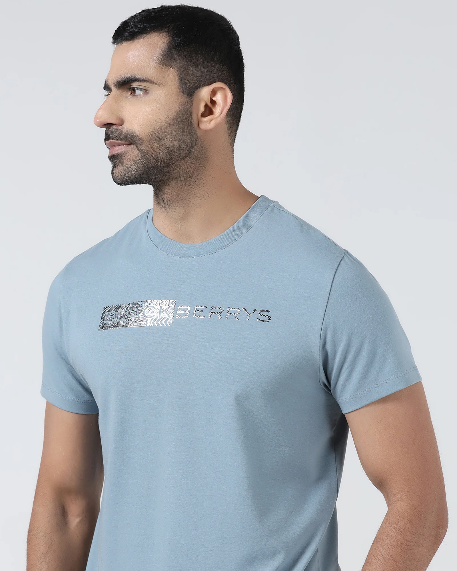 Steel Blue Crew Neck Printed T-Shirt - Petunia - Image 4