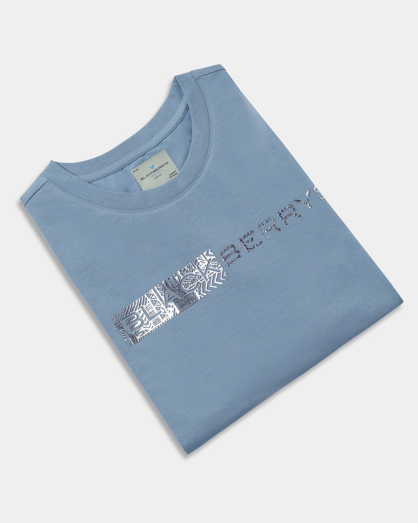 Steel Blue Crew Neck Printed T-Shirt - Petunia - Image 5