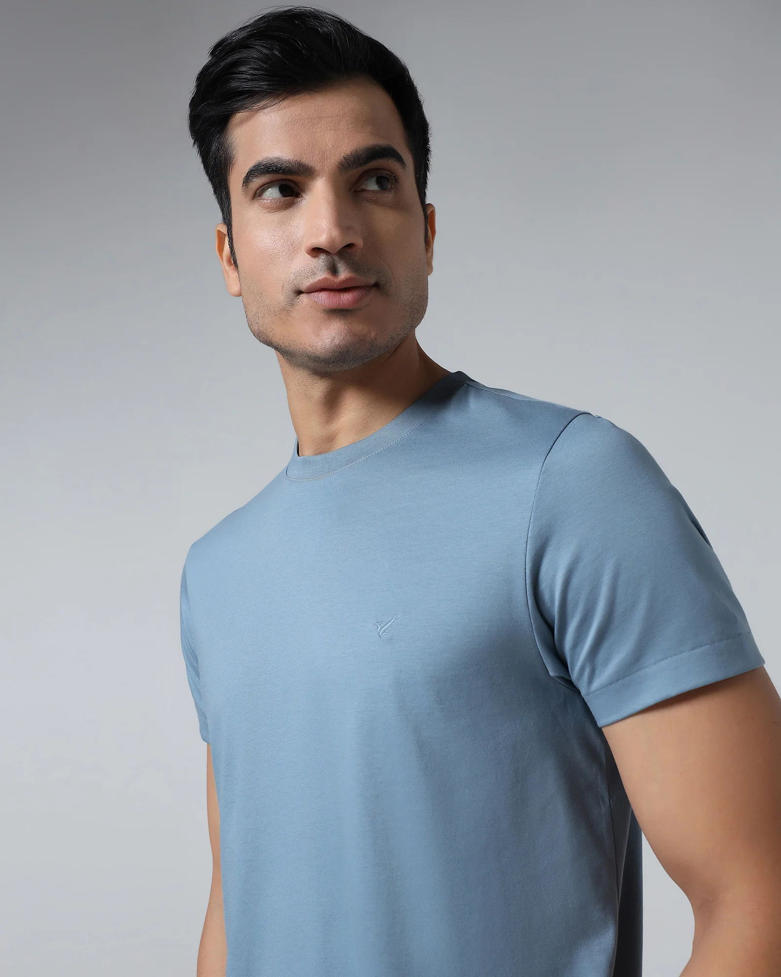 Steel Blue Crew Neck Solid T-Shirt - Peralta - Image 4