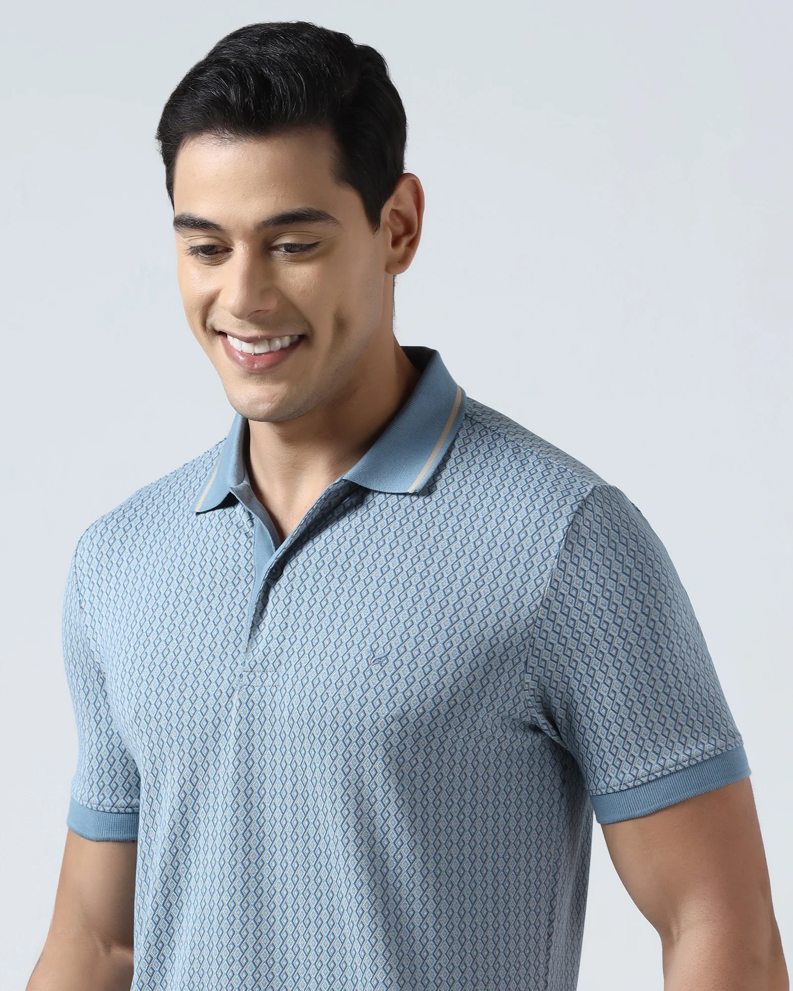 Steel Blue Printed Polo - Mini - Image 4