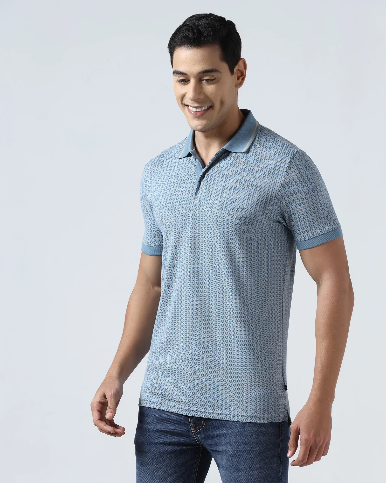 Steel Blue Printed Polo - Mini - Image 7