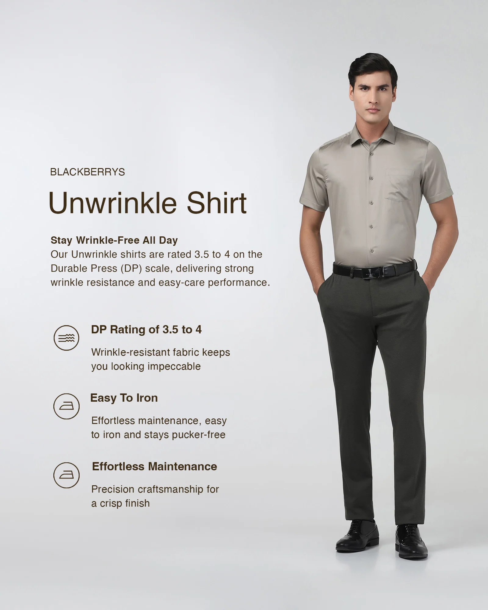 Stone Half Sleeve Unwrinkle Solid Shirt - Sylvia - Image 3