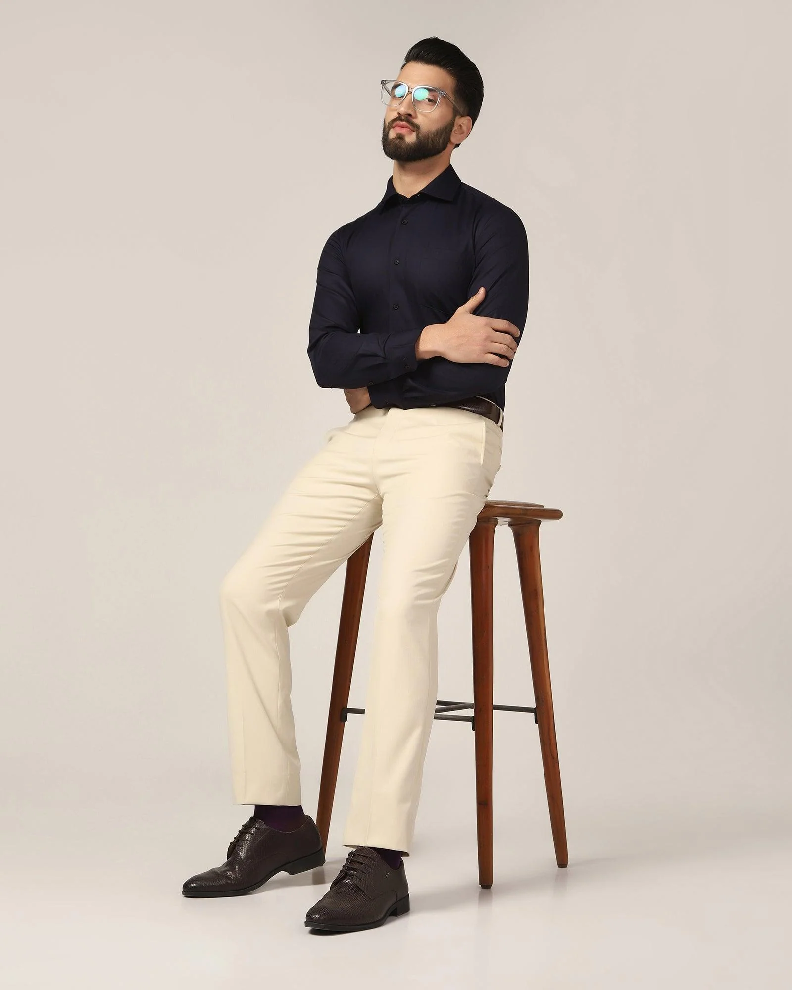 Straight B-90 Formal Beige Solid Trouser - Himalayan - Image 6