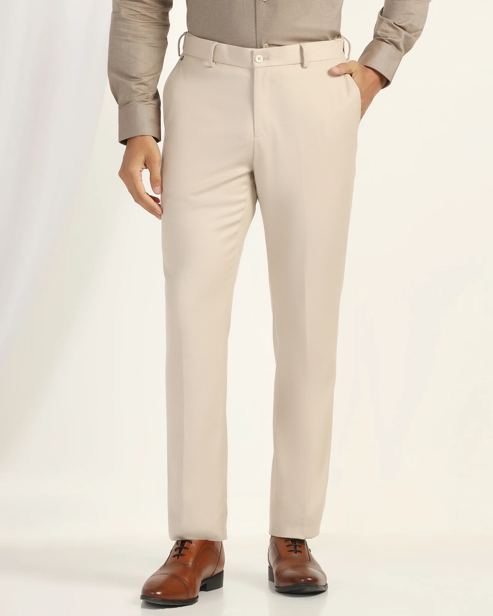 Straight B-90 Formal Beige Textured Trouser - Otto - Image 3