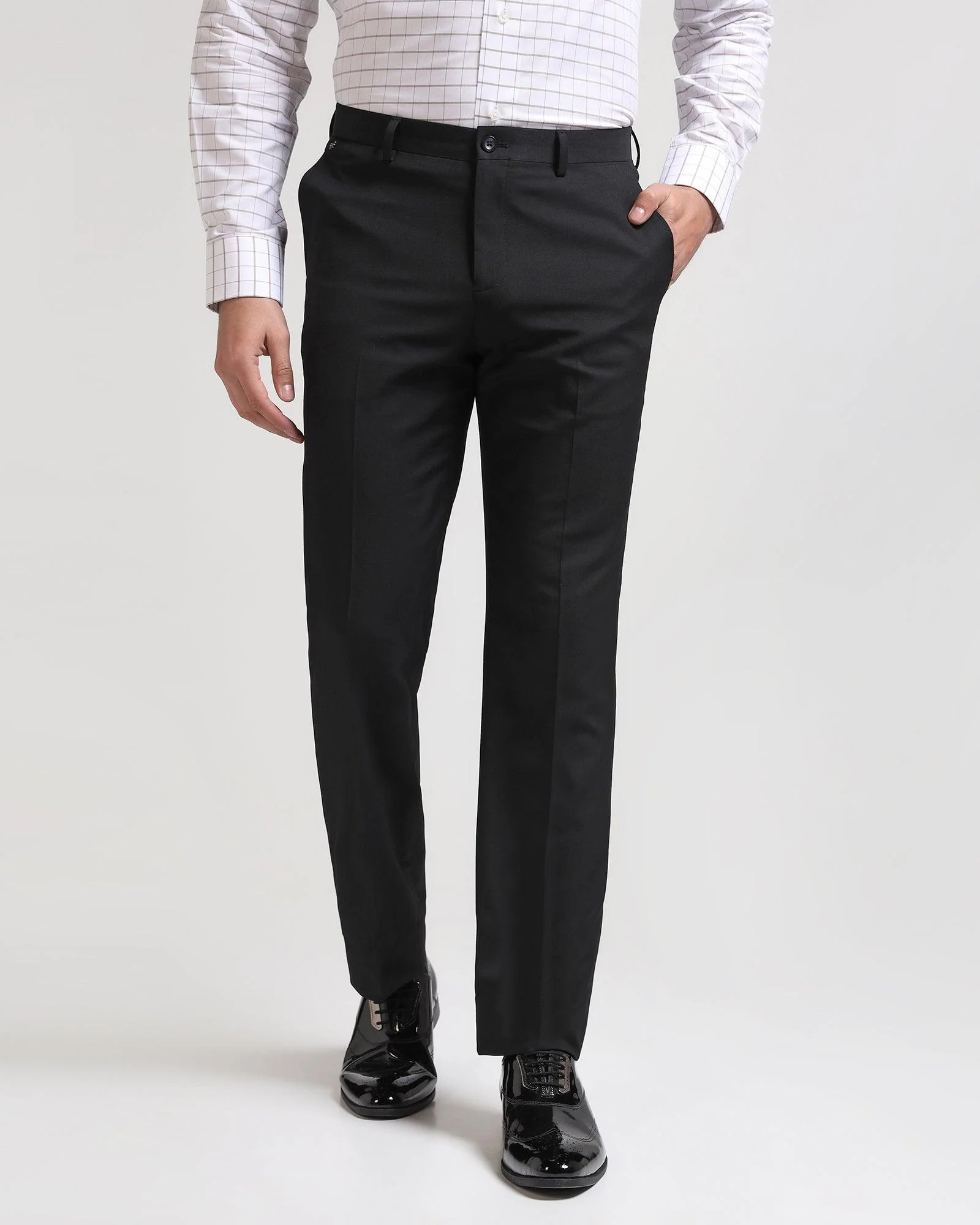 Straight B-90 Formal Black Solid Trouser - Himalayan - Image 3