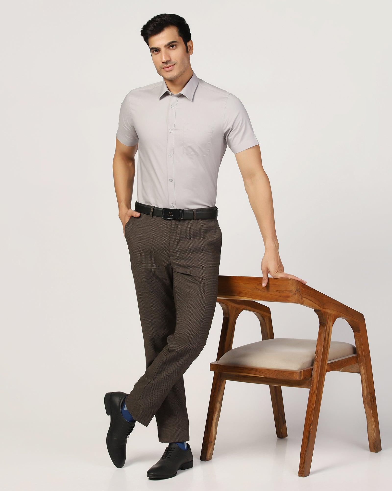 Straight B-90 Formal Brown Textured Trouser - Finess - Image 6