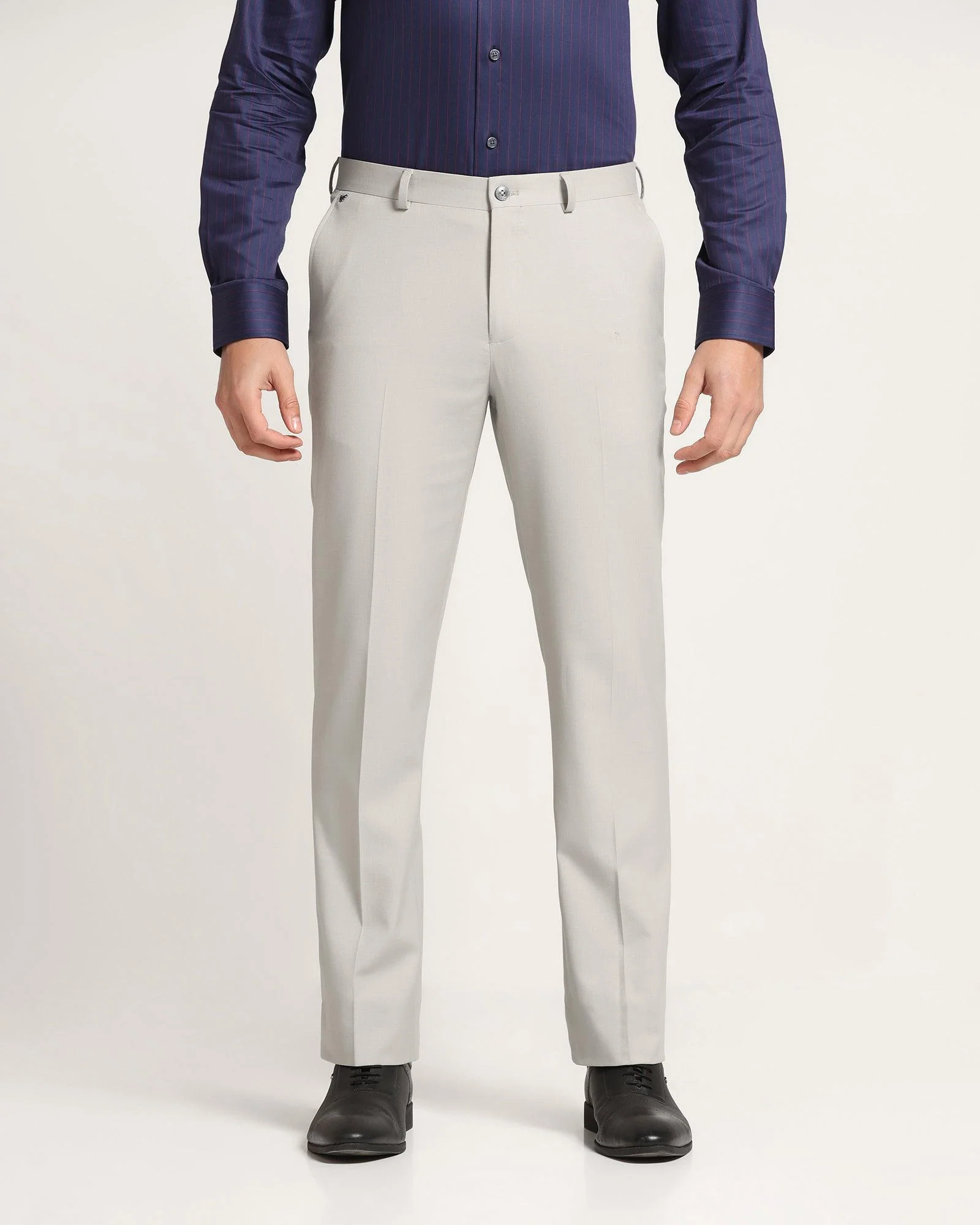 Straight B-90 Formal Grey Solid Trouser - Himalayan - Image 3