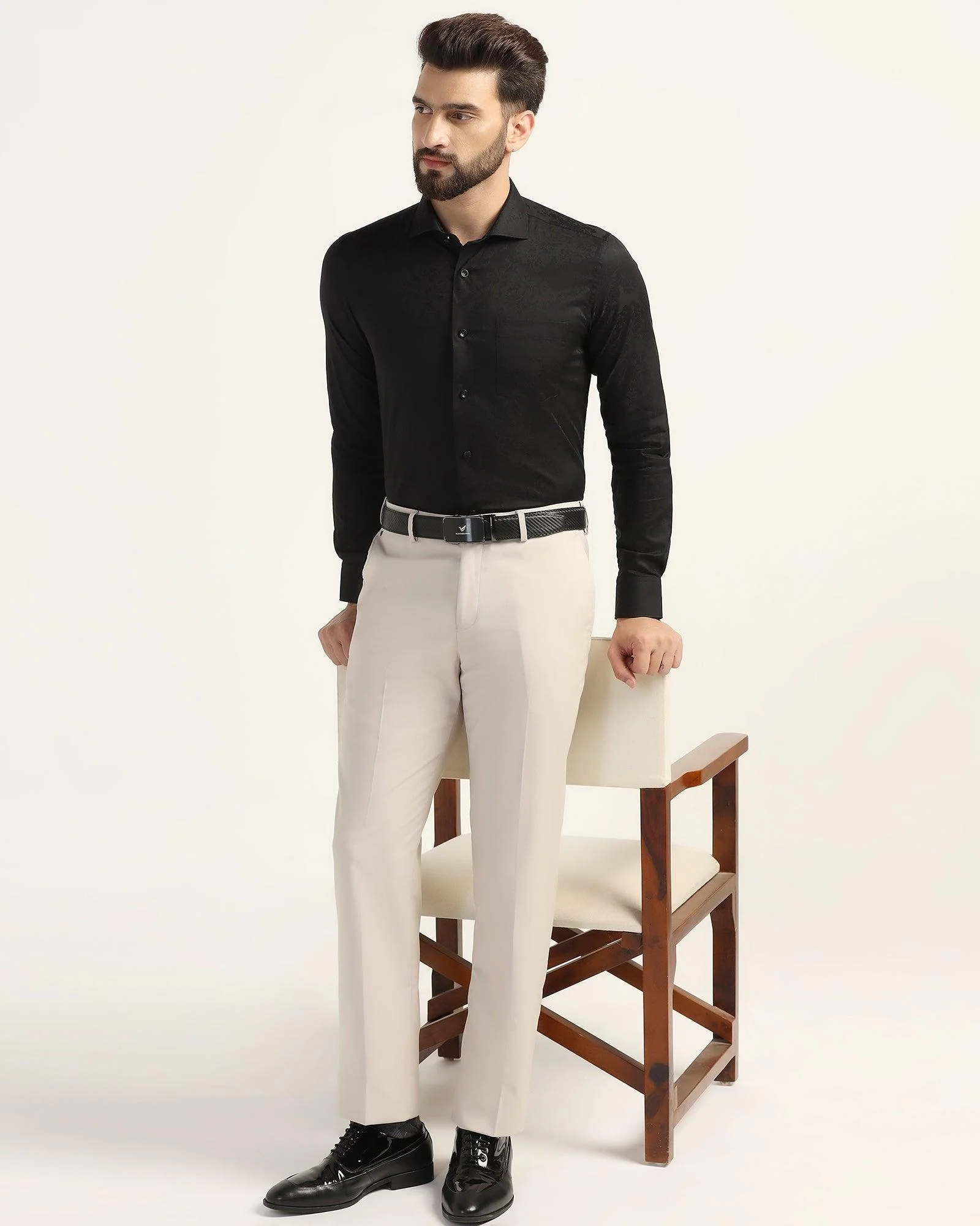 Straight B-90 Formal Beige Textured Trouser - Mazda - Image 7