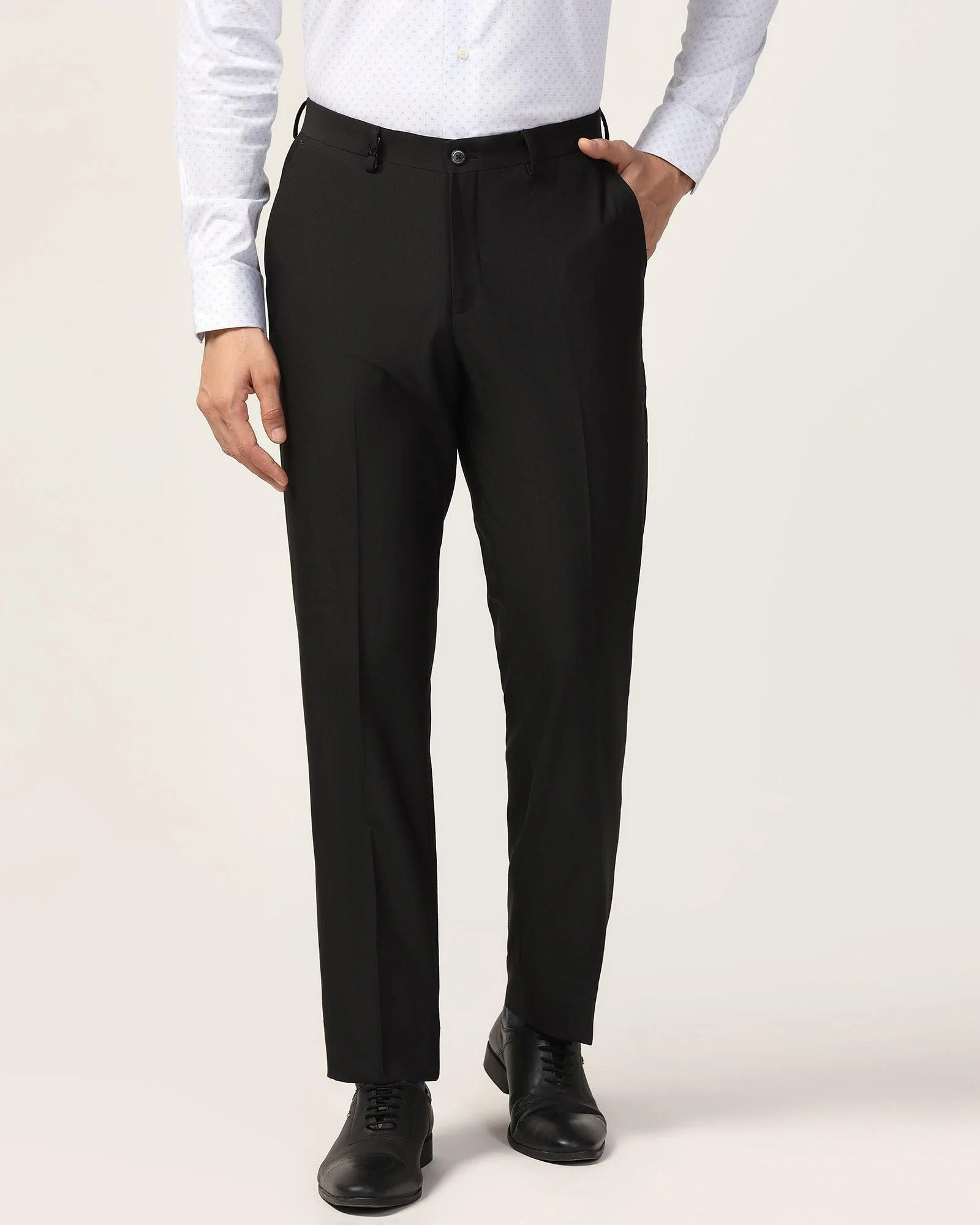 Straight B-90 Formal Black Solid Trouser - Black - Image 3