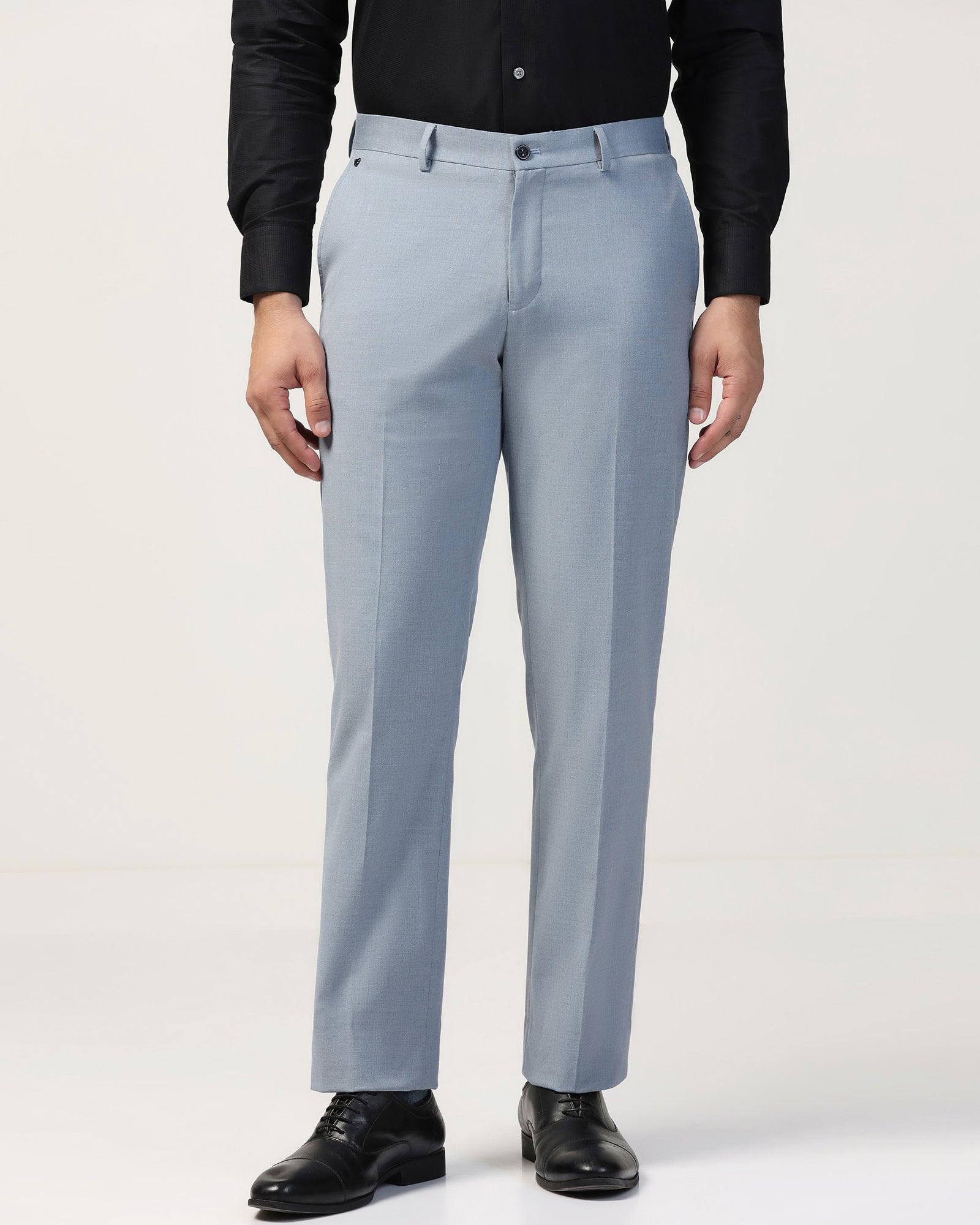 Straight B-90 Formal Light Blue Melange Solid Trouser - Eldorado - Image 3