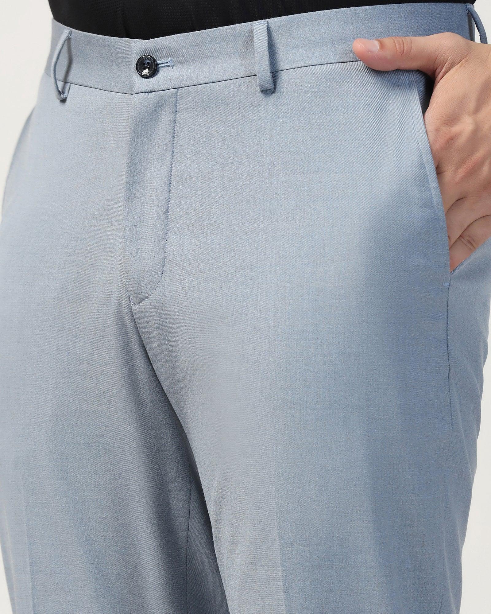Straight B-90 Formal Light Blue Melange Solid Trouser - Eldorado - Image 4