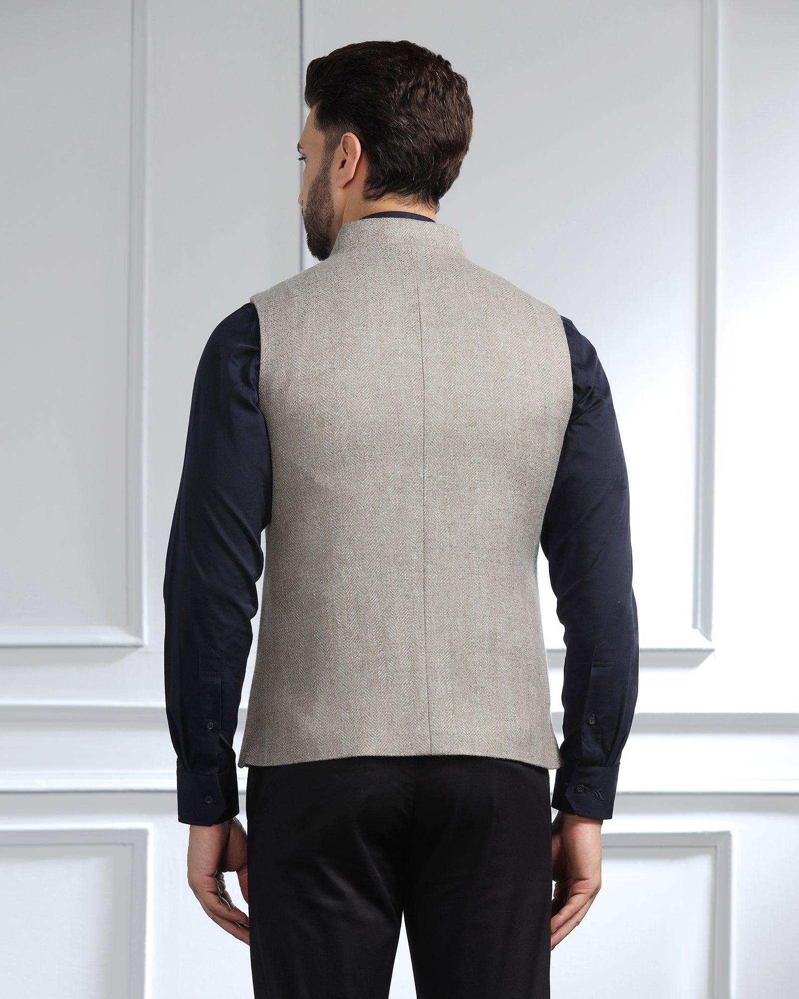 Bandhgala Casual Light Grey Striped Waistcoat - Silvan - Image 2