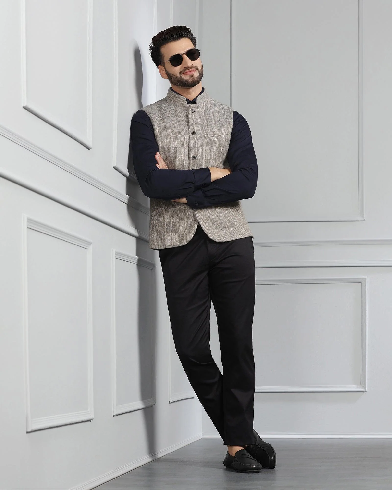 Bandhgala Casual Light Grey Striped Waistcoat - Silvan - Image 5
