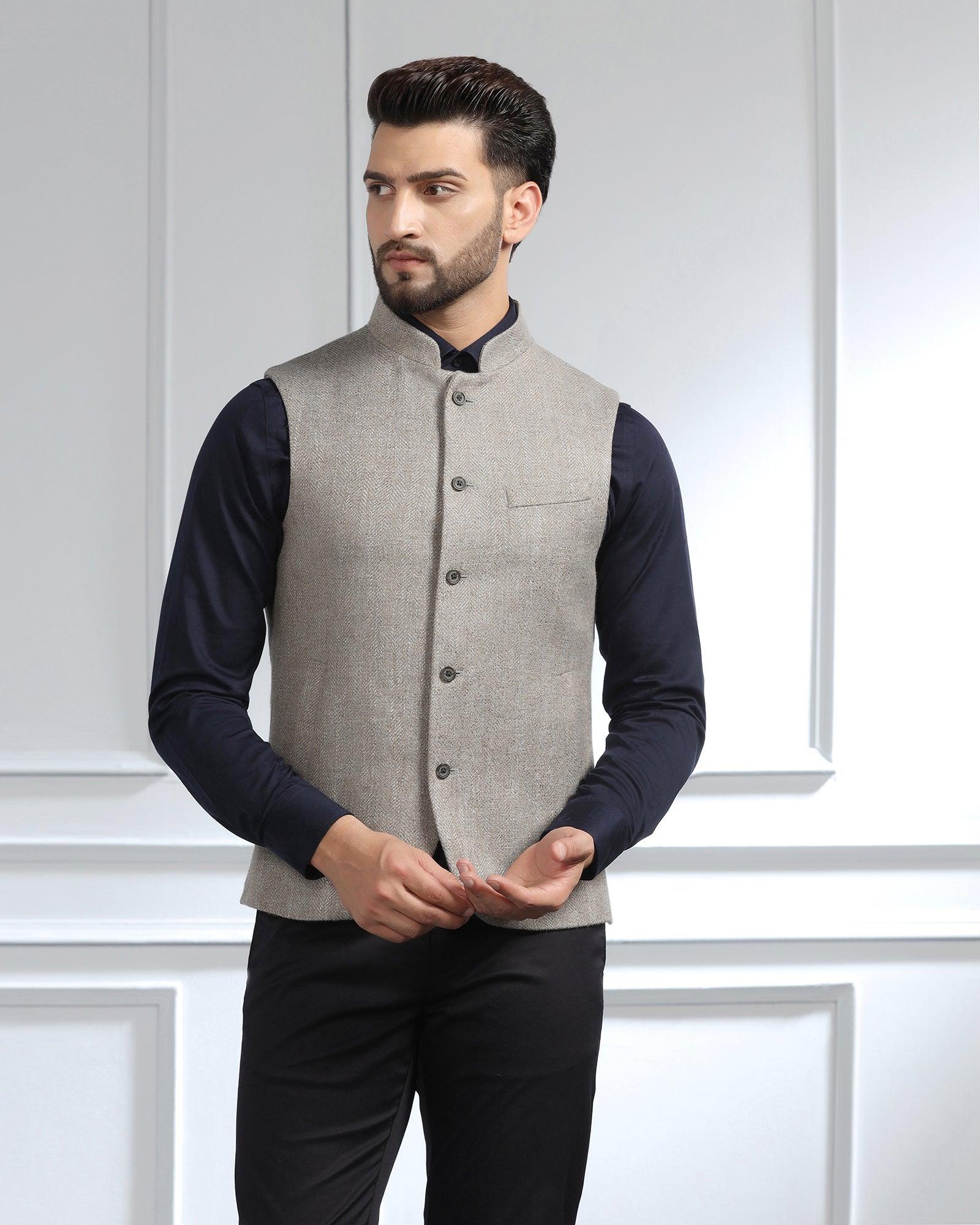 Bandhgala Casual Light Grey Striped Waistcoat - Silvan - Image 6