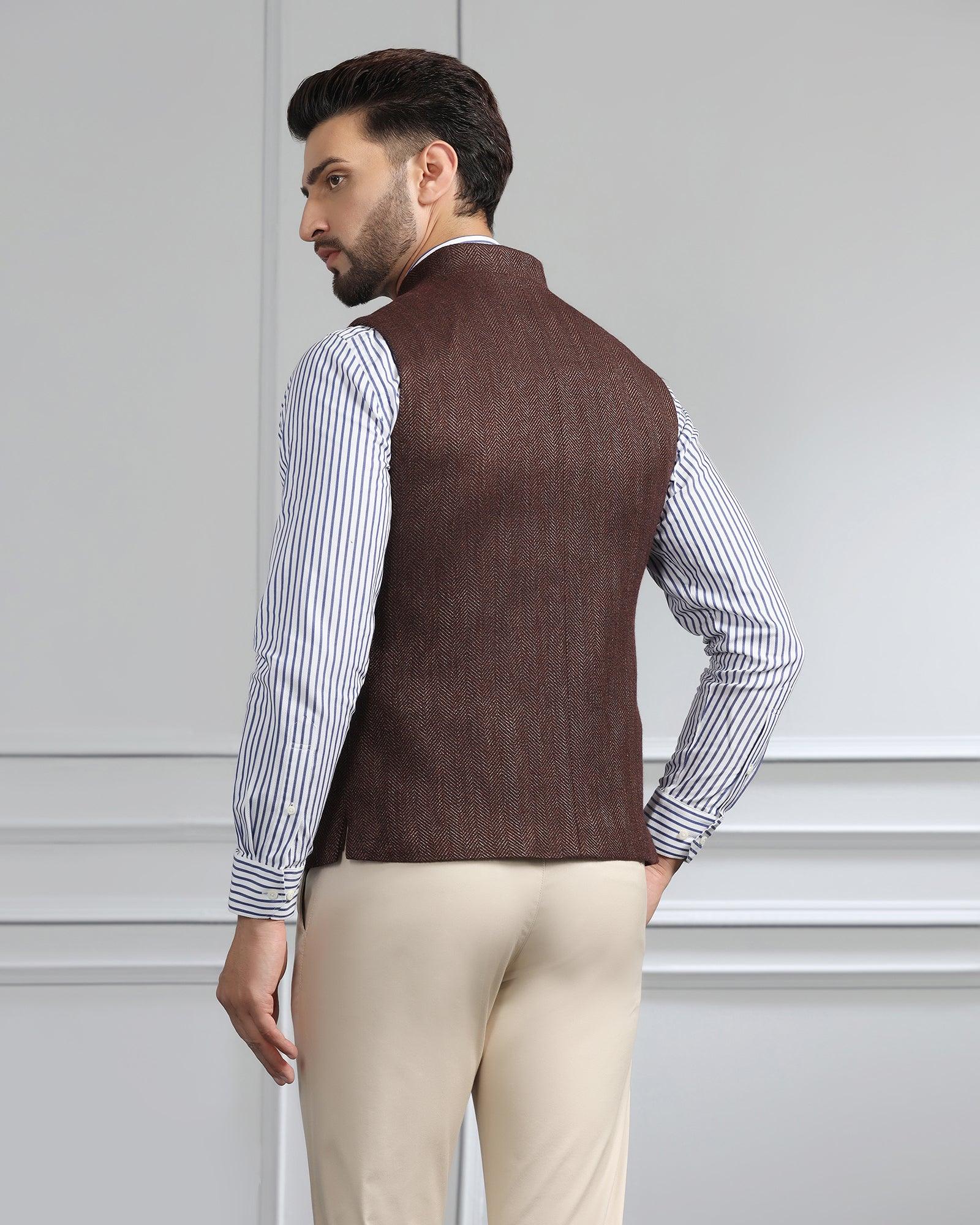Bandhgala Casual Rust Striped Waistcoat - Silvan - Image 2