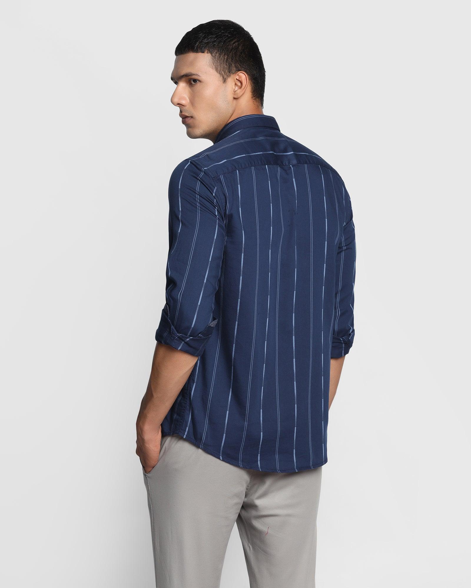 Casual Navy Striped Shirt - Lincon - Image 2