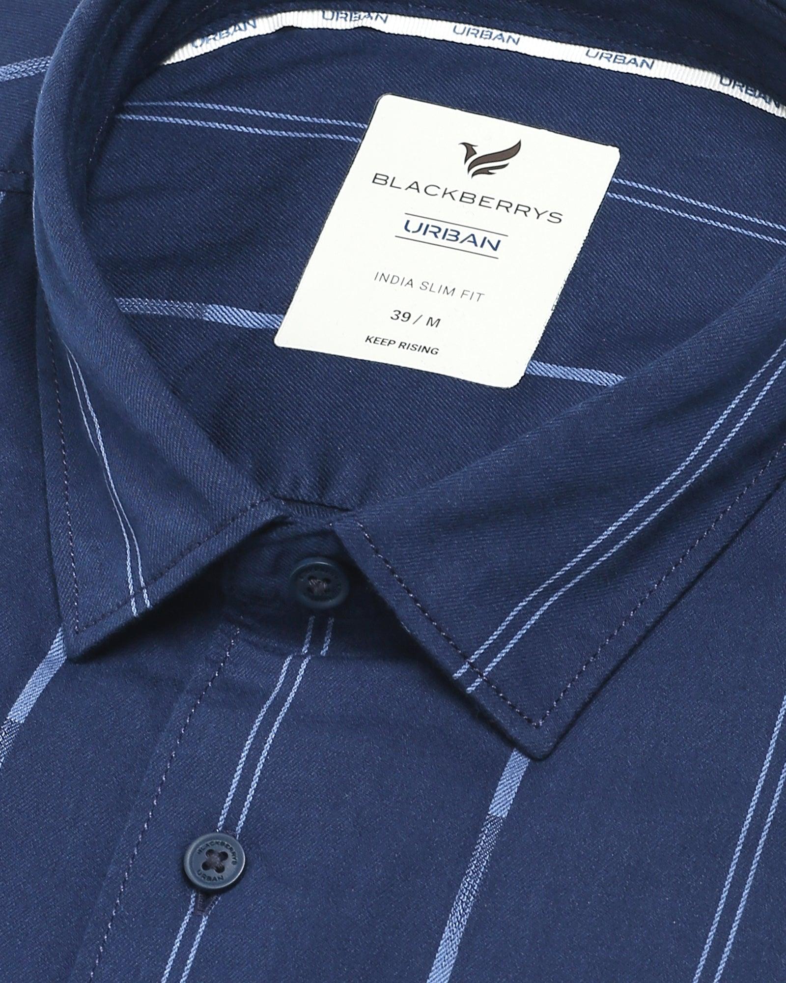 Casual Navy Striped Shirt - Lincon - Image 6