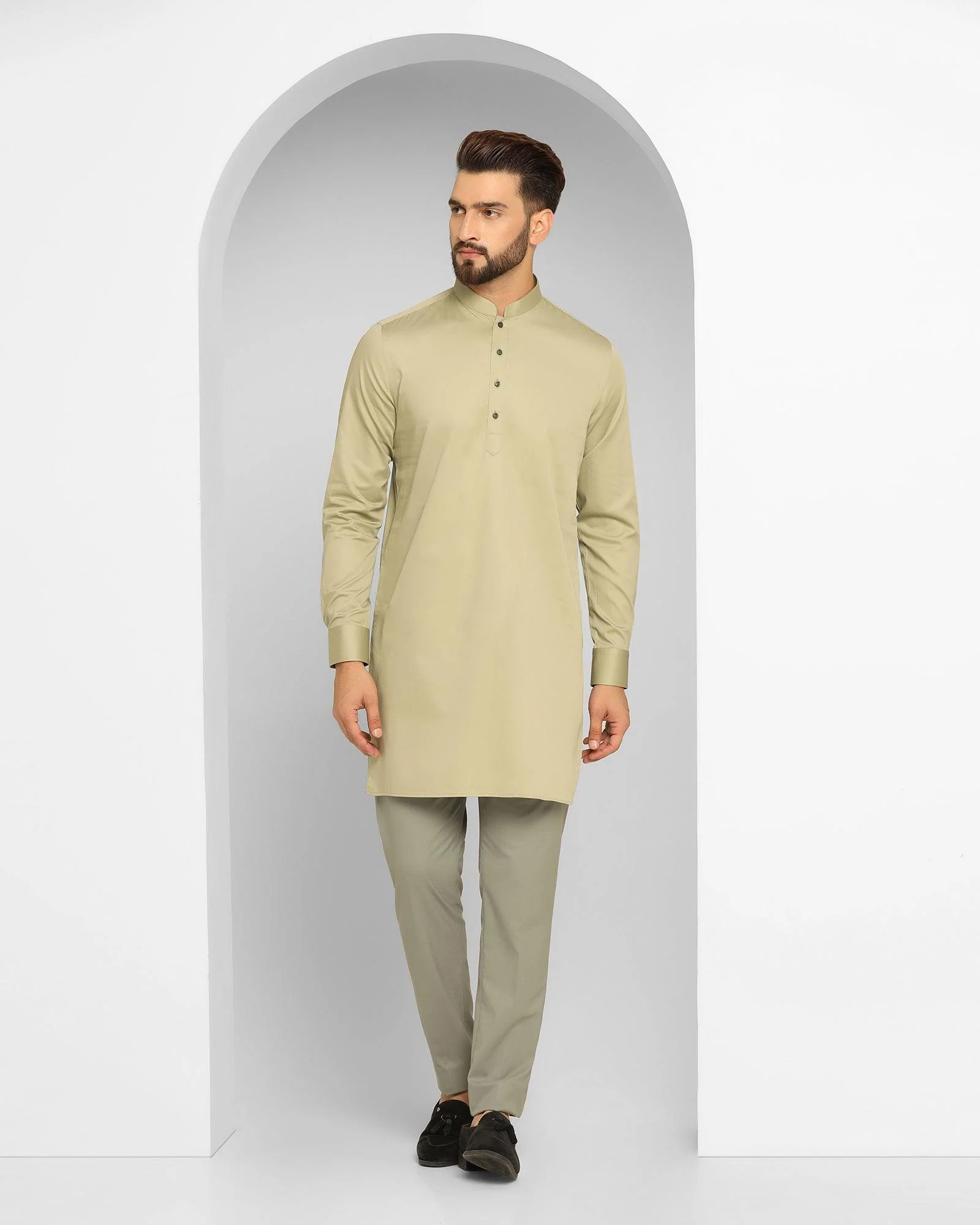 Dark Green Swarn Solid Achkan Set - Enola - Image 7